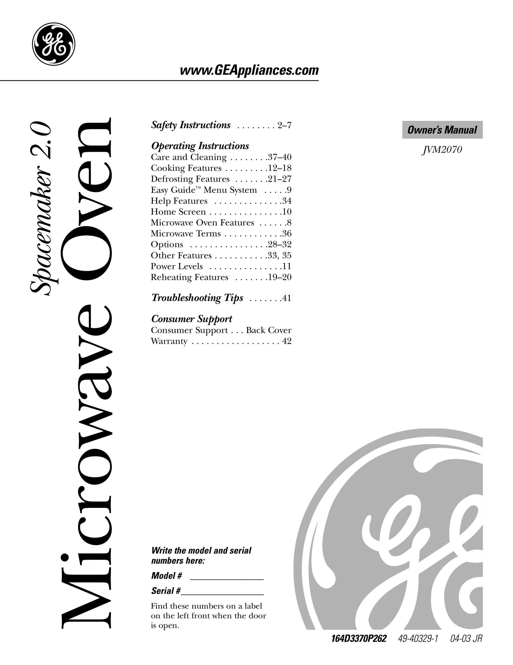GE Monogram JVM2070 Oven User Manual