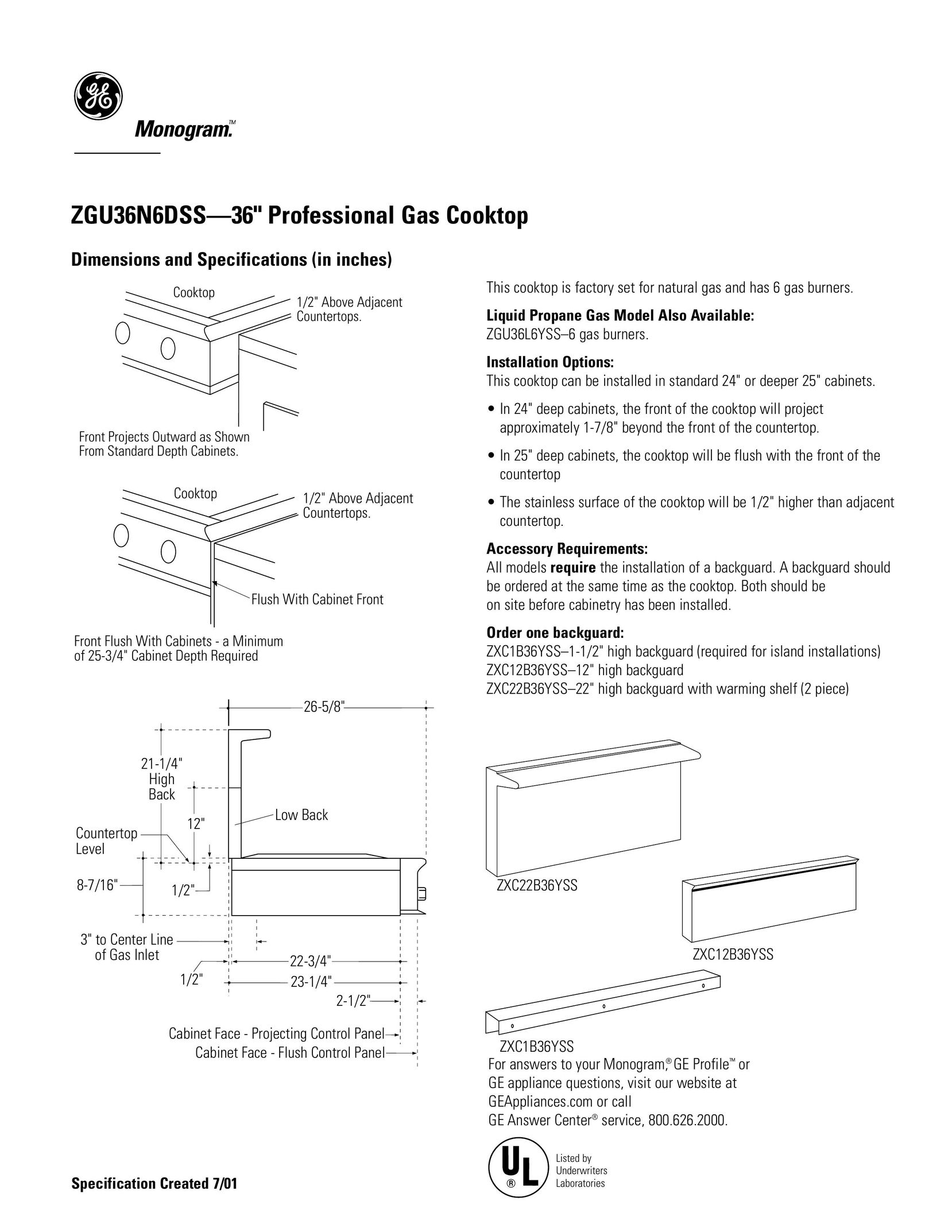 GE Monogram ZGU36N6DSS Oven User Manual