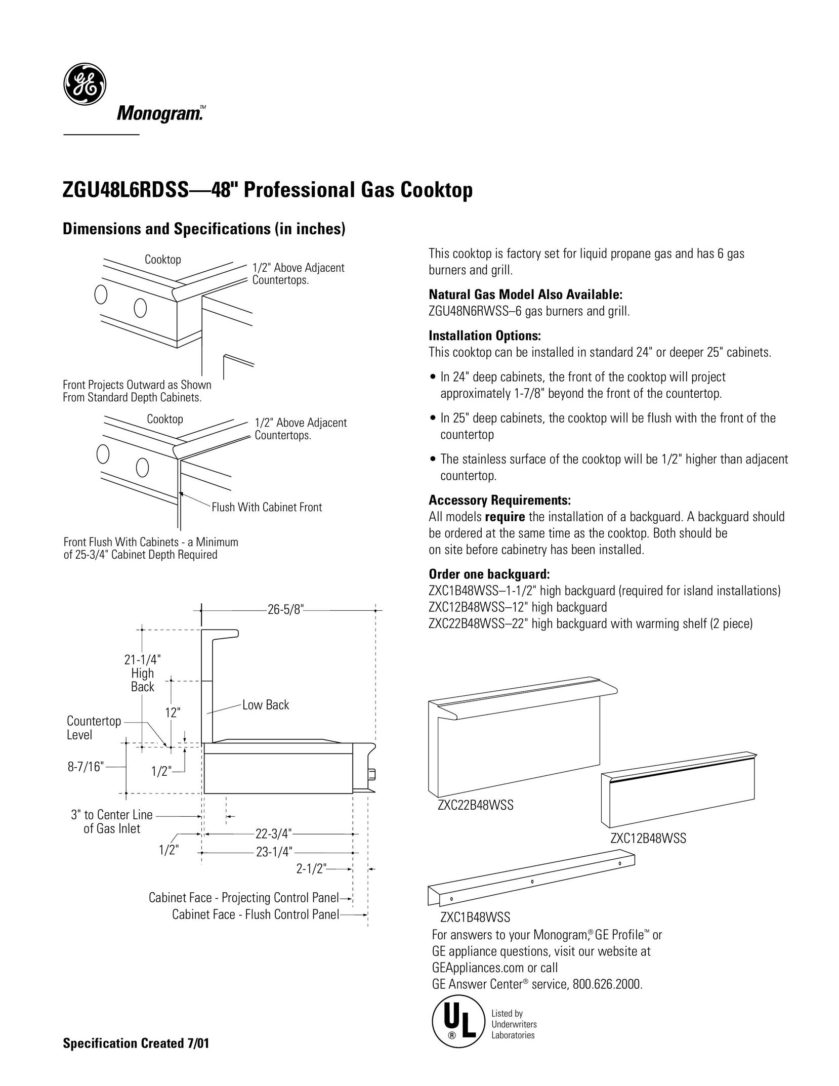 GE Monogram ZGU48L6RDSS Oven User Manual
