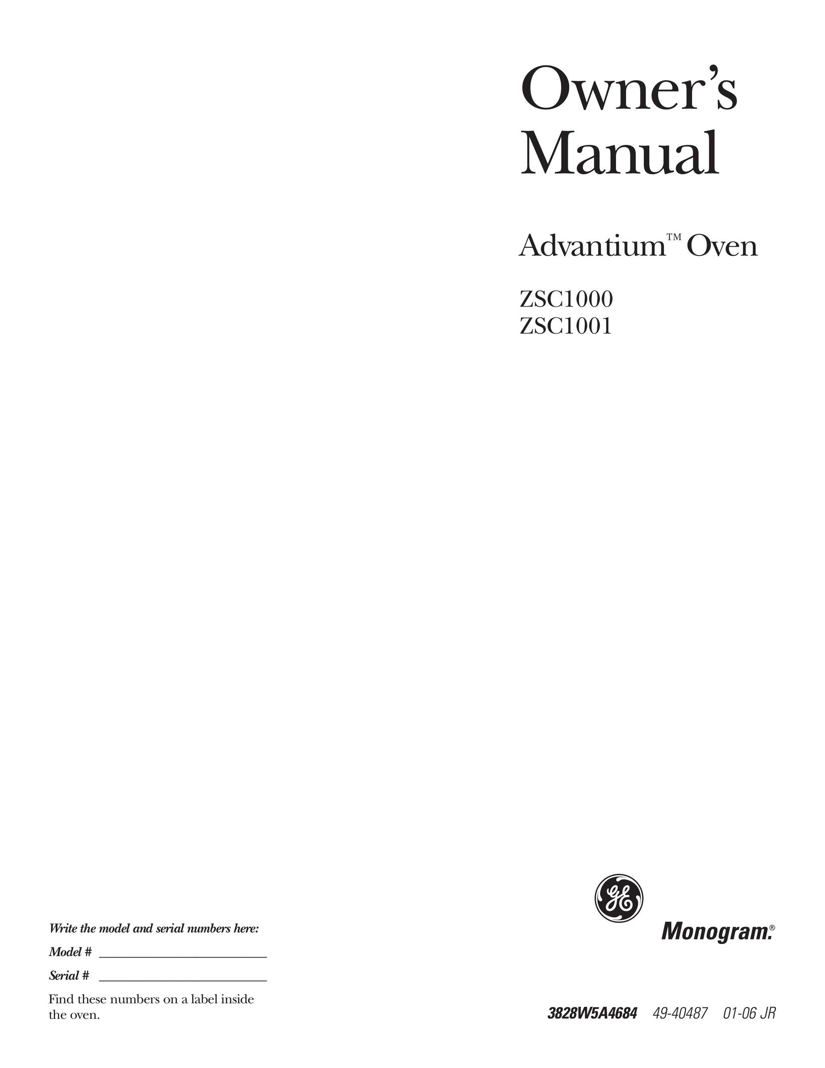 GE Monogram ZSC1001 Oven User Manual