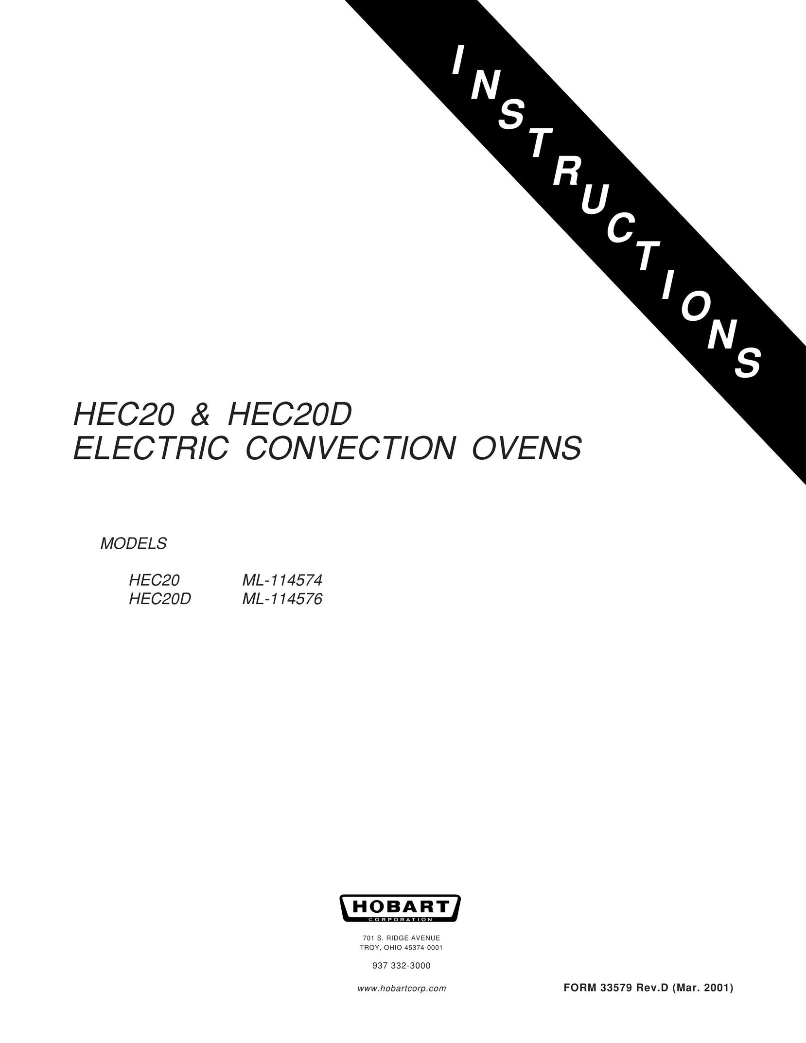 Hobart HEC20 ML-114574 Oven User Manual