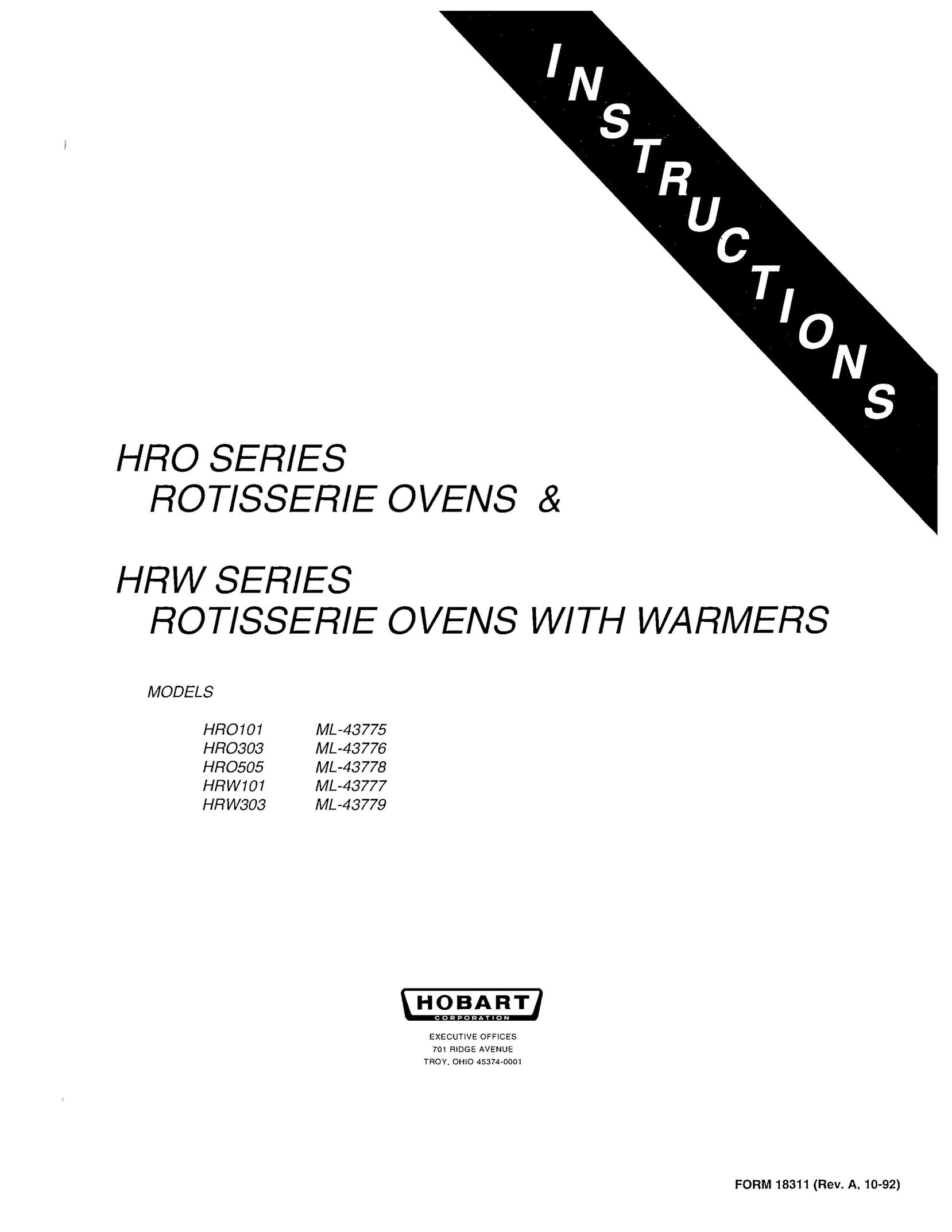 Hobart HRO101ML-43775 Oven User Manual