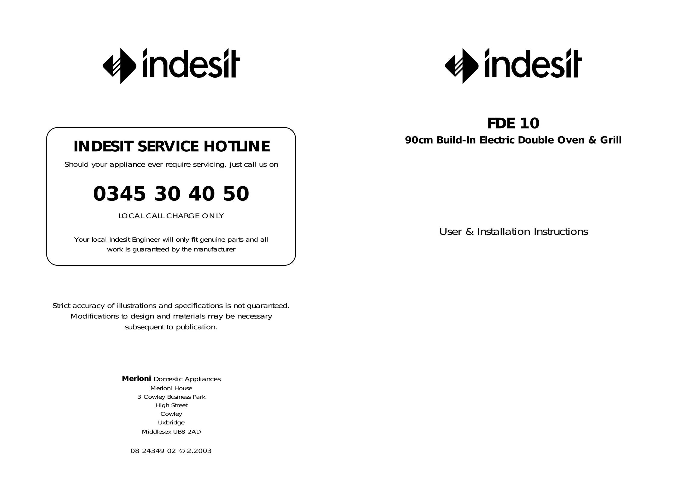Indesit FDE 10 Oven User Manual