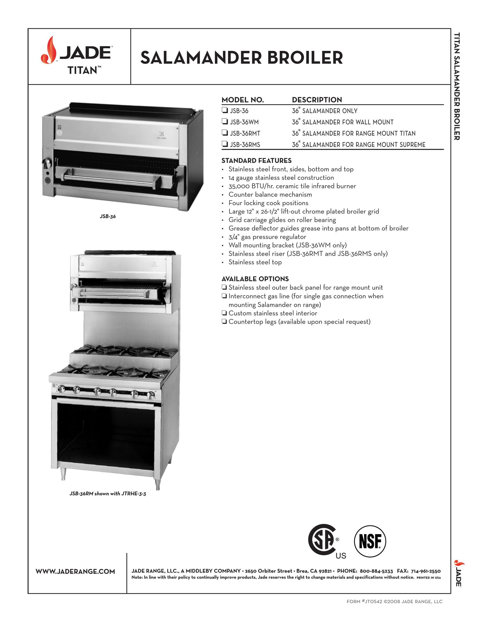 Jade Range J JSB-36 Oven User Manual