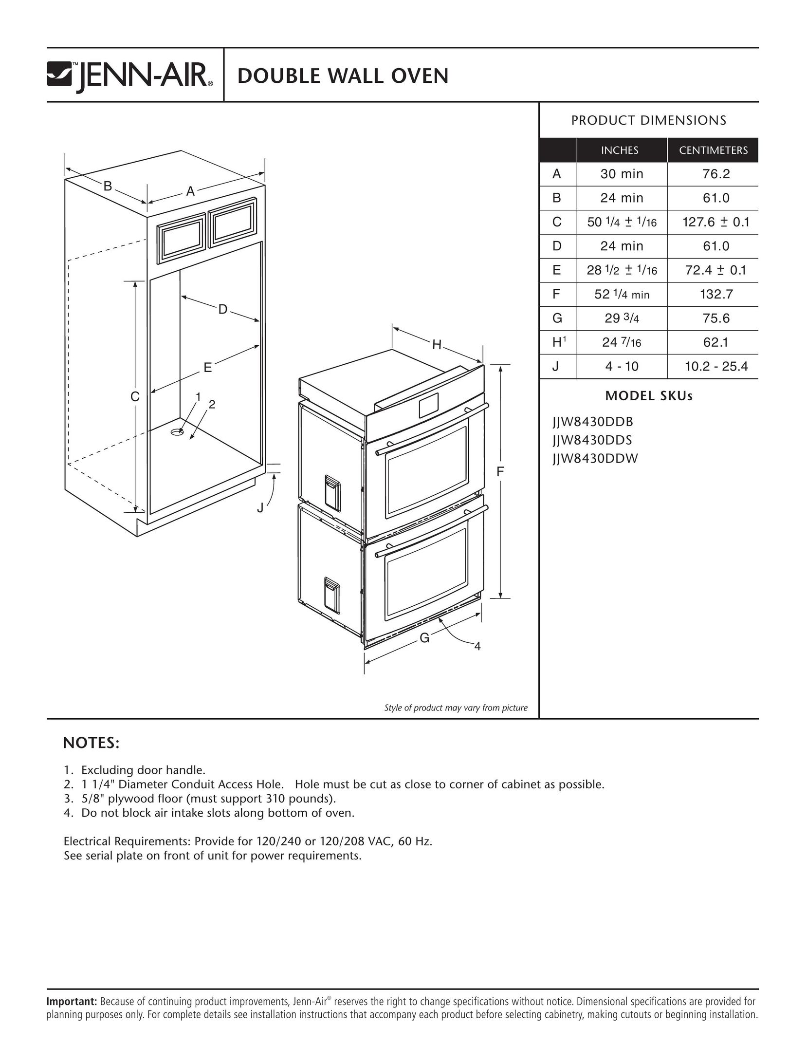 Jenn-Air JJW8430DDB Oven User Manual