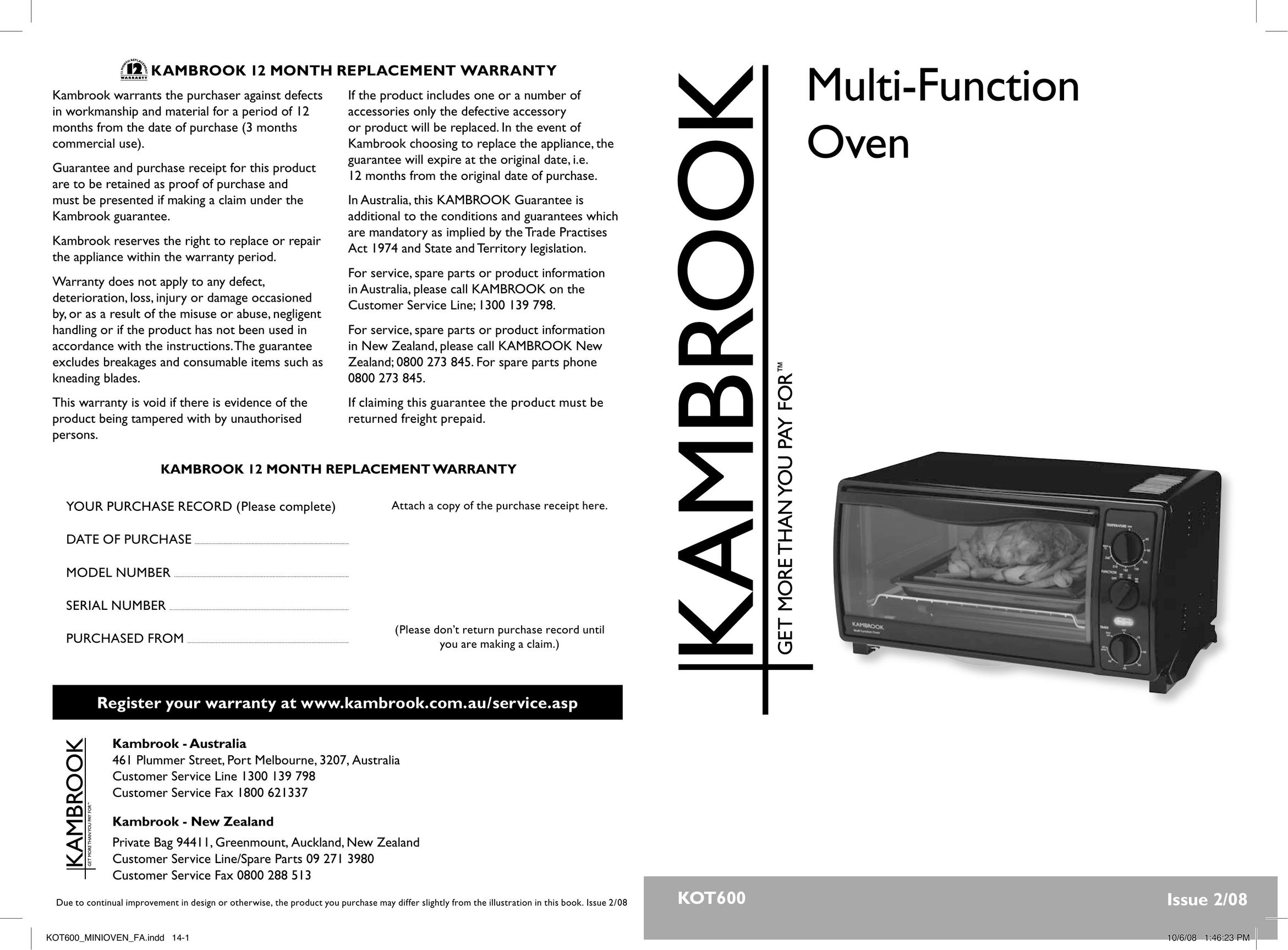 Kambrook KOT600 Oven User Manual