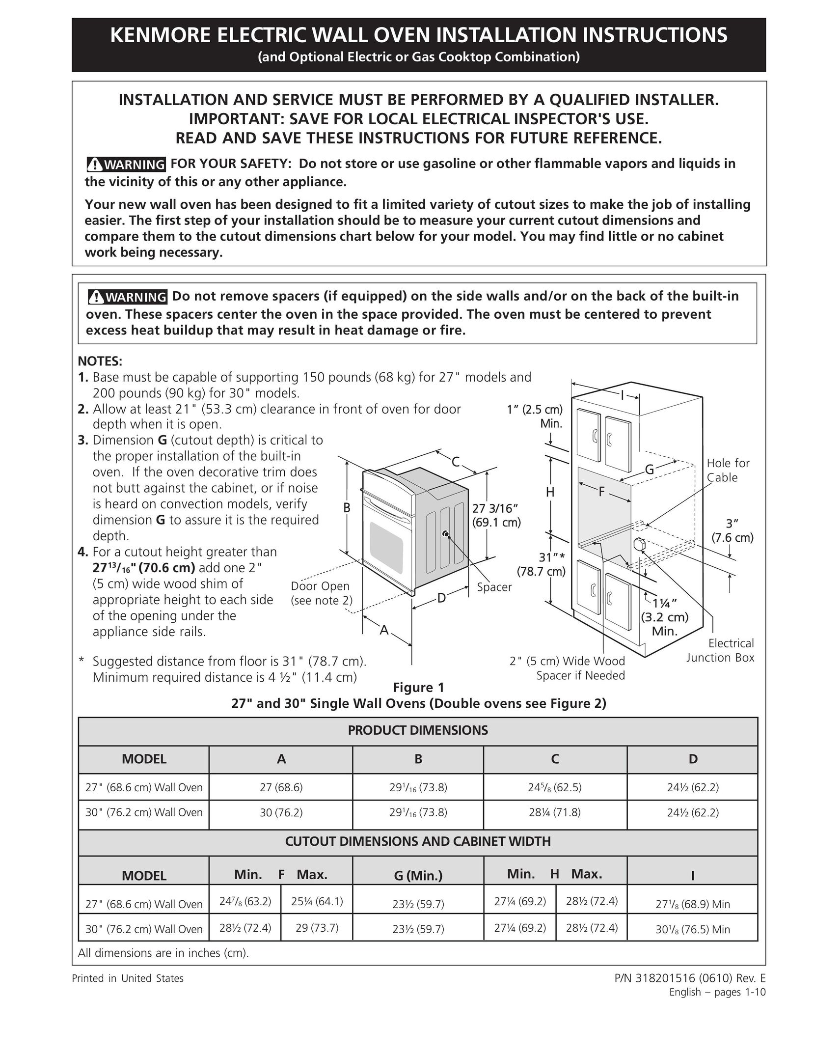 Kenmore 318201516 Oven User Manual
