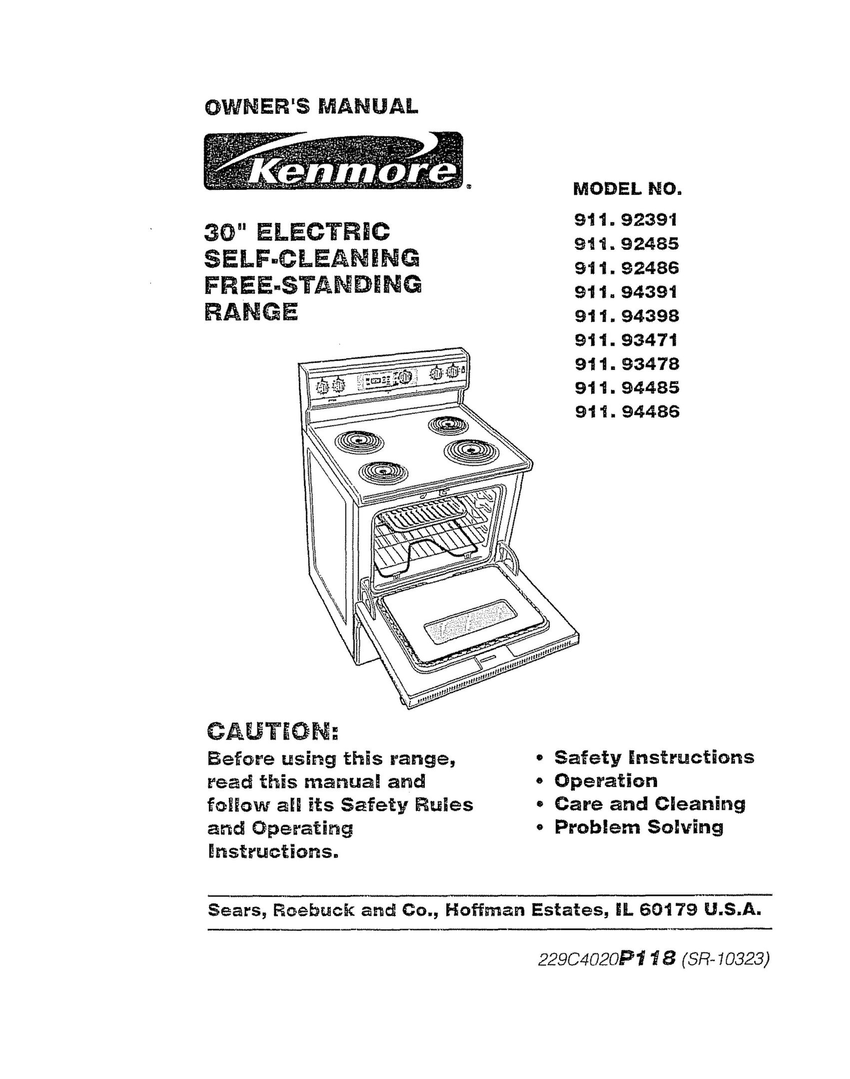 Kenmore 911.92485 Oven User Manual