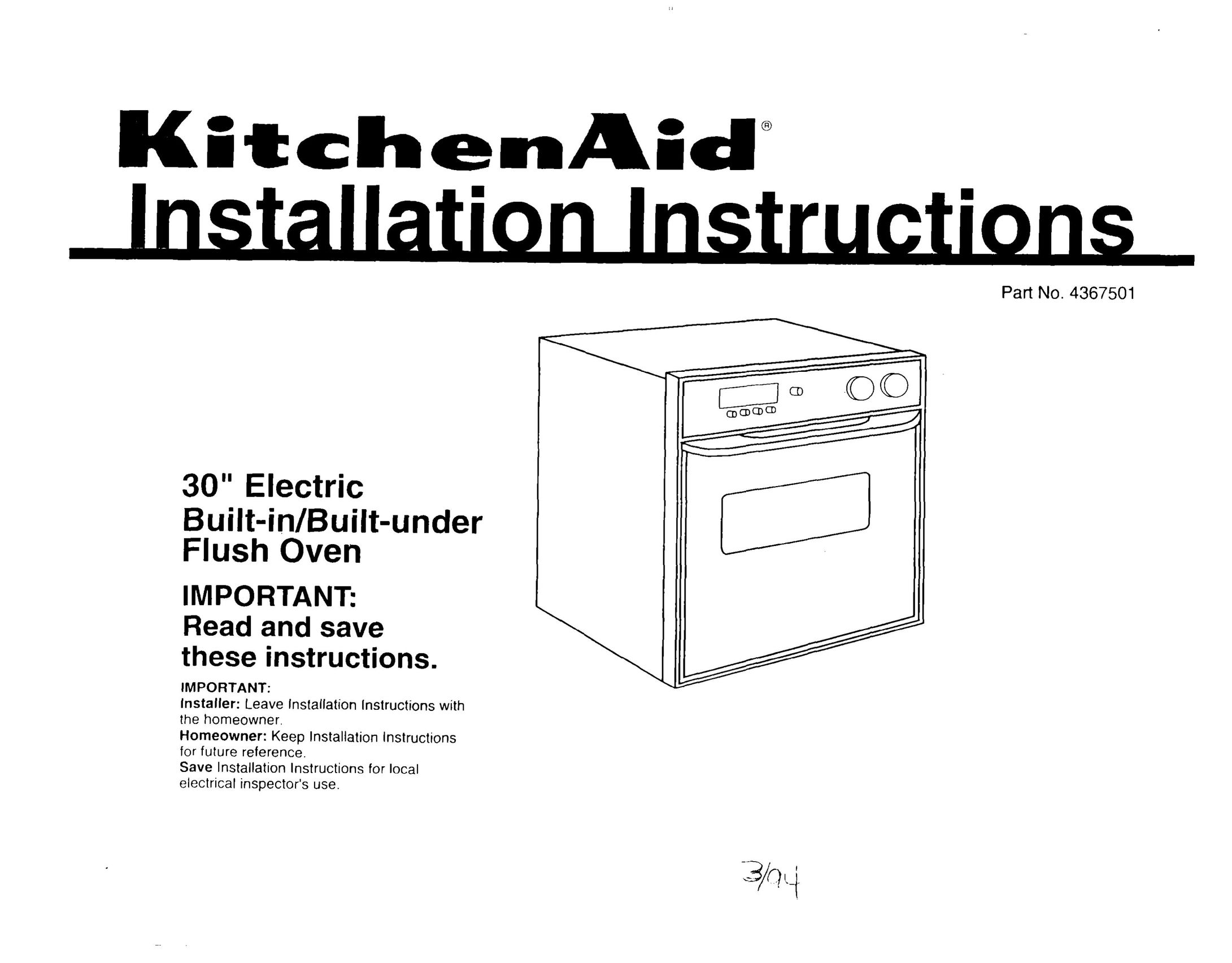 KitchenAid 4367501 Oven User Manual
