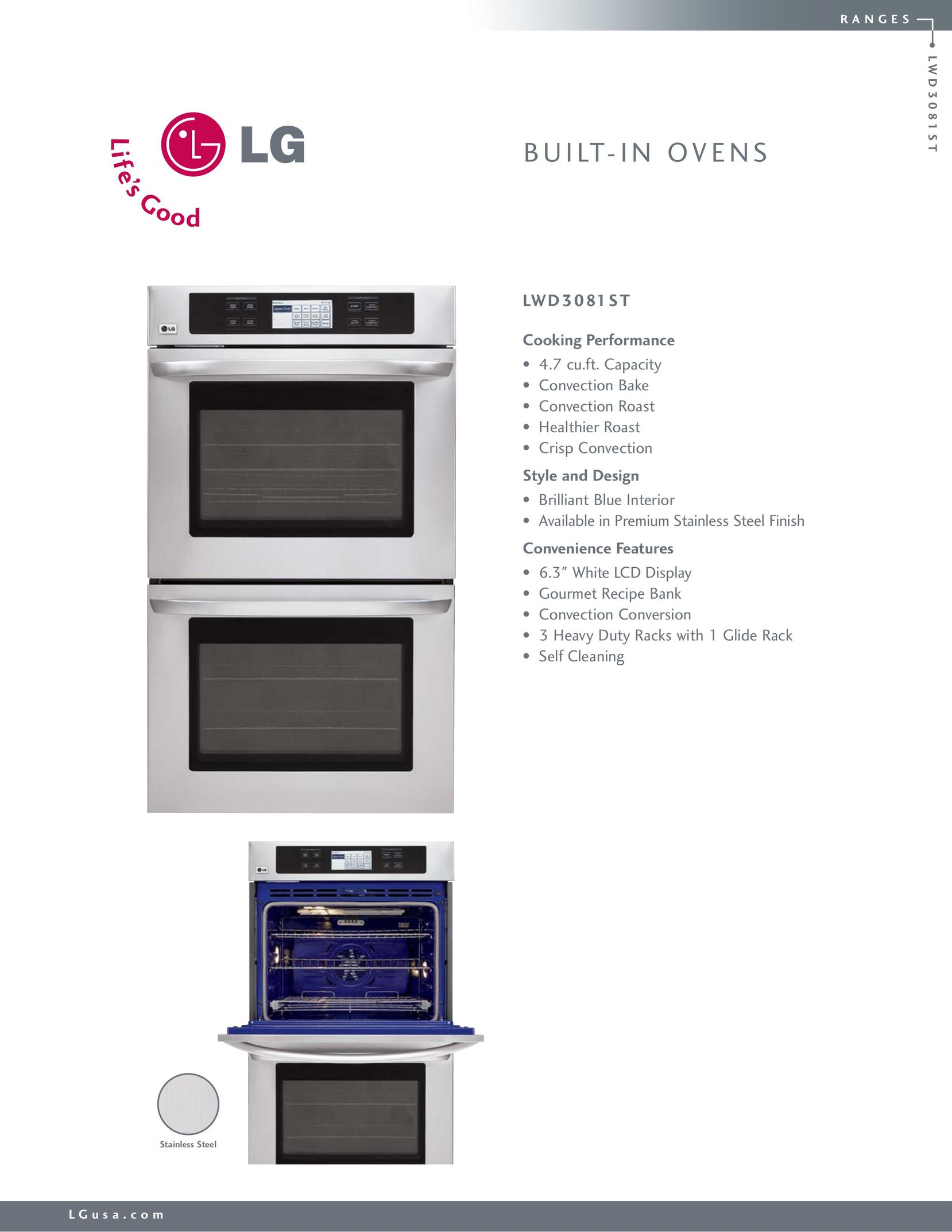 LG Electronics LWD3081ST Oven User Manual