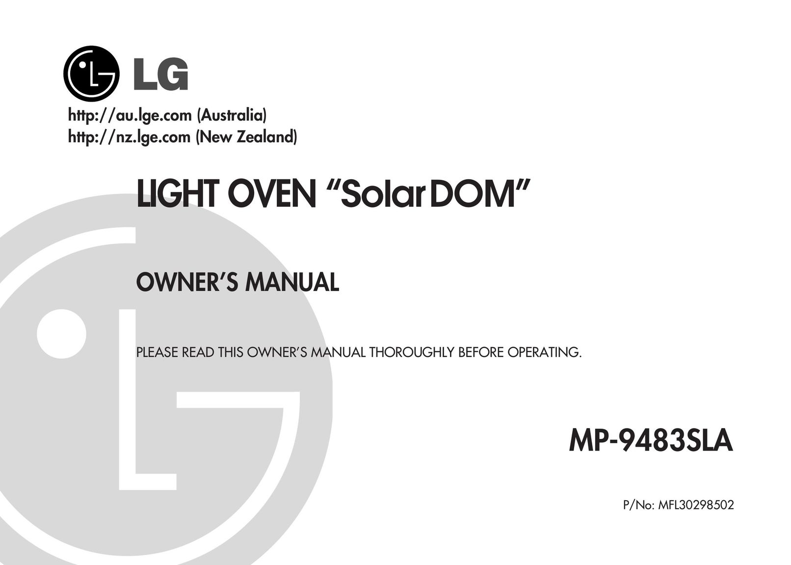 LG Electronics MP-9483SLA Oven User Manual