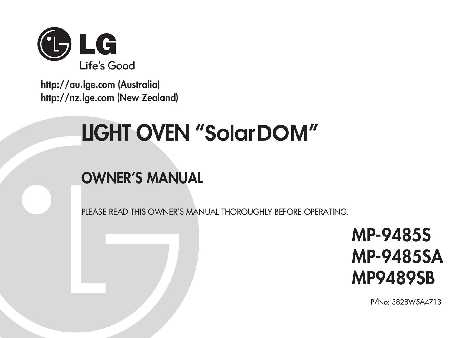 LG Electronics MP-9485SA Oven User Manual