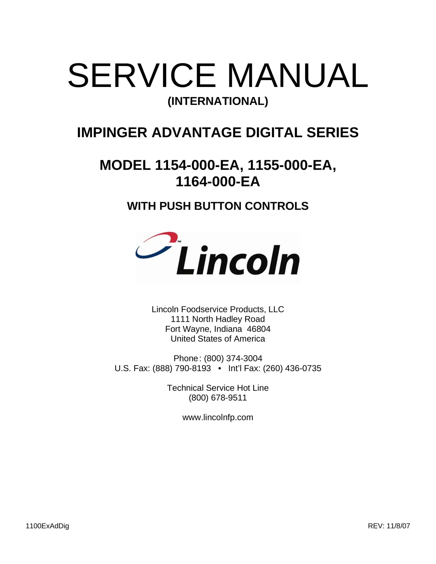 Lincoln 1154-000-EA Oven User Manual