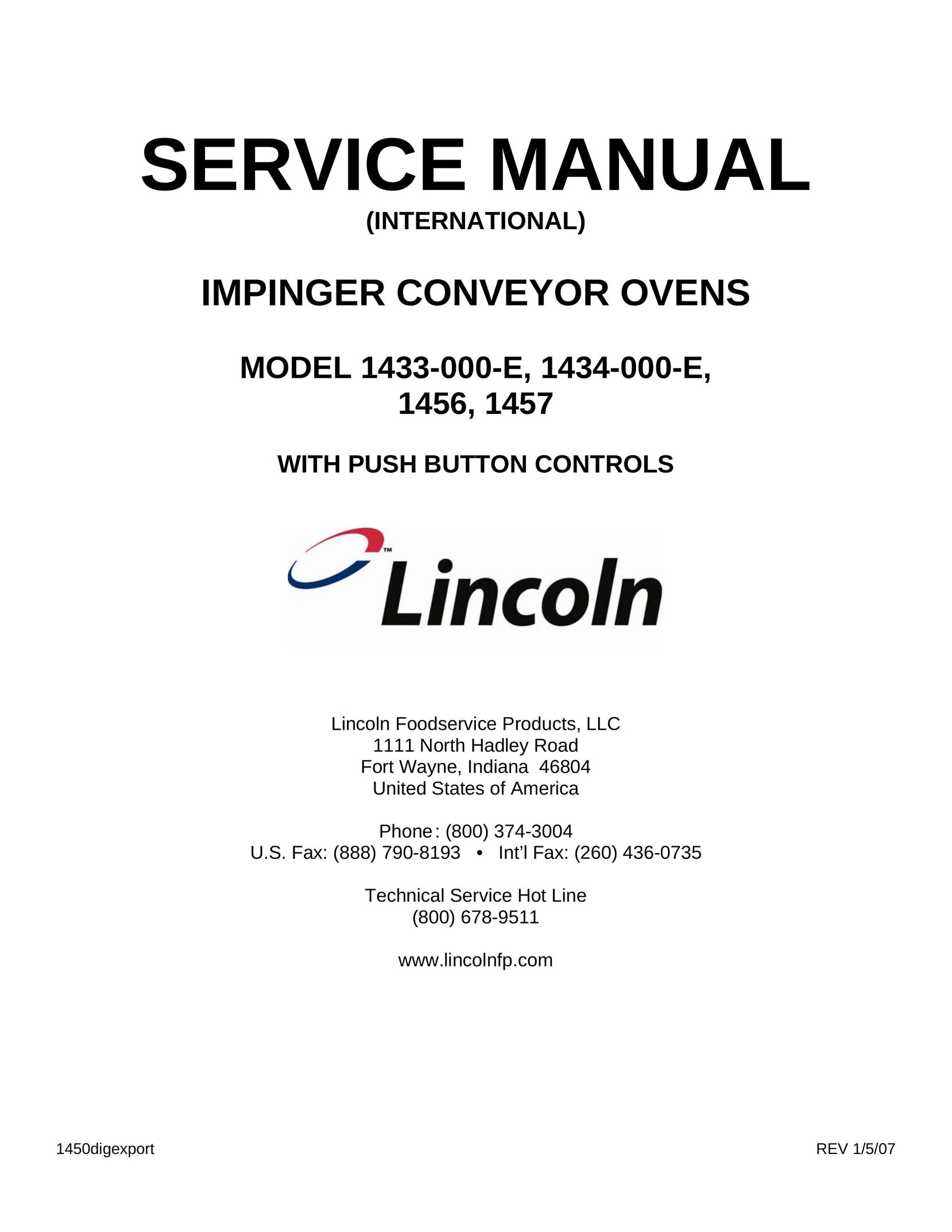 Lincoln 1457 Oven User Manual