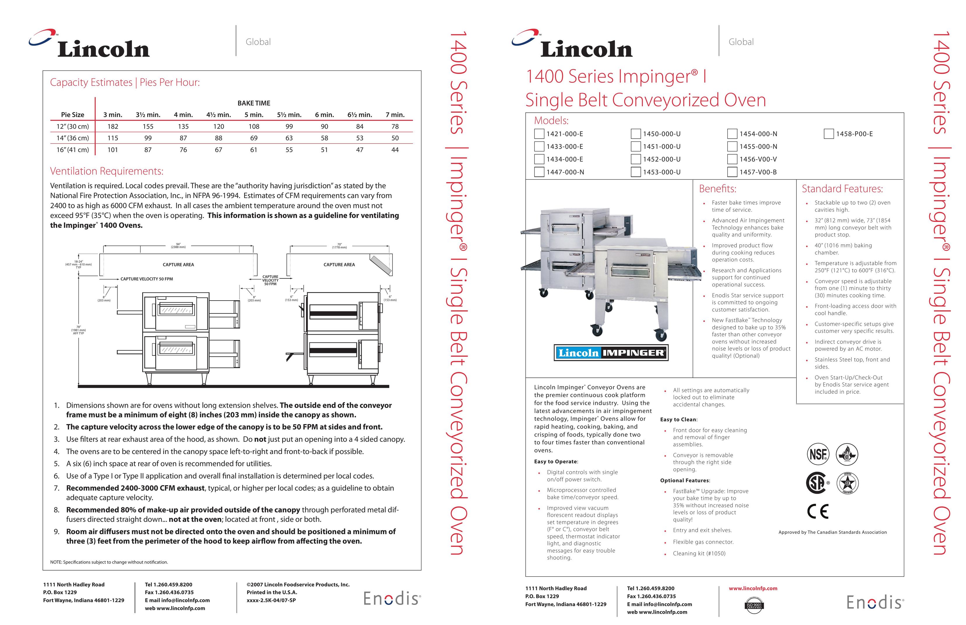 Lincoln 1458-P00-E Oven User Manual