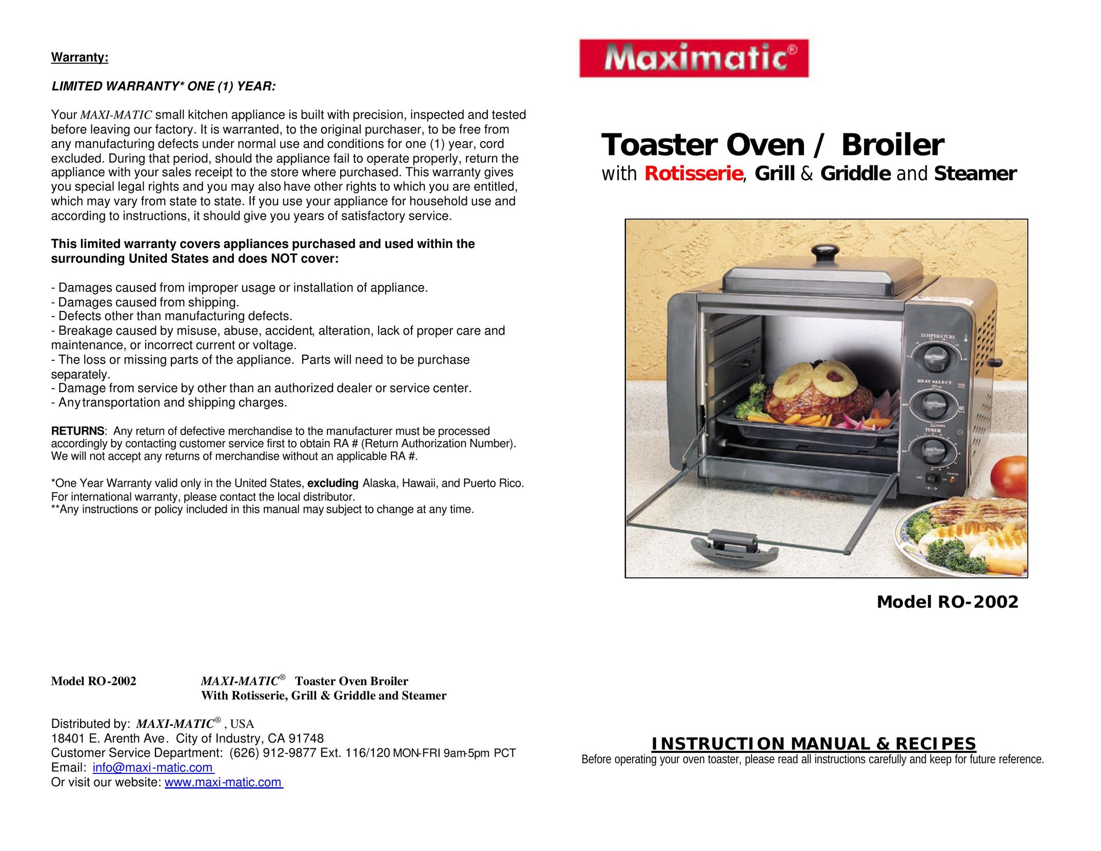 Maximatic RO-2002 Oven User Manual