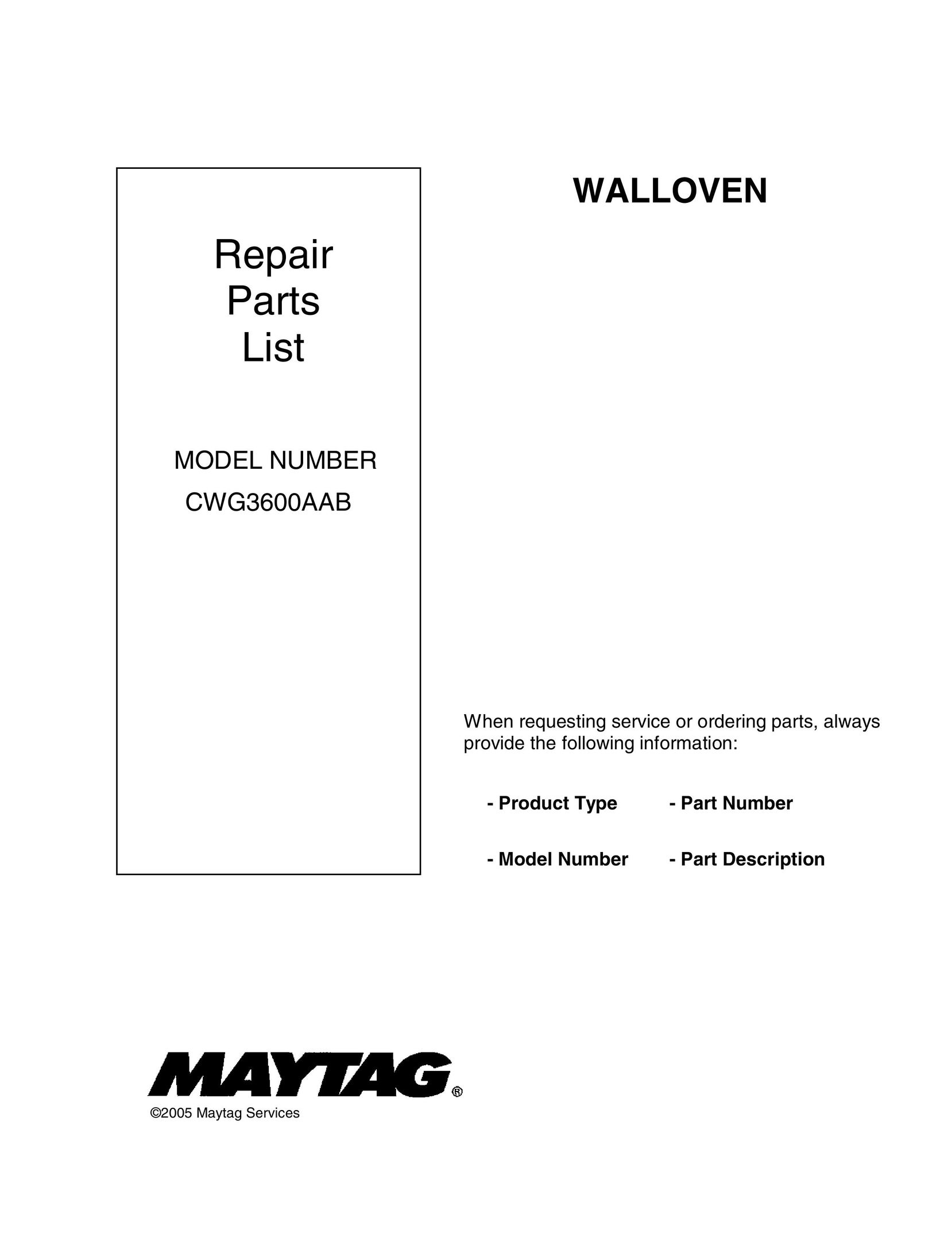 Maytag CWG3600AAB Oven User Manual