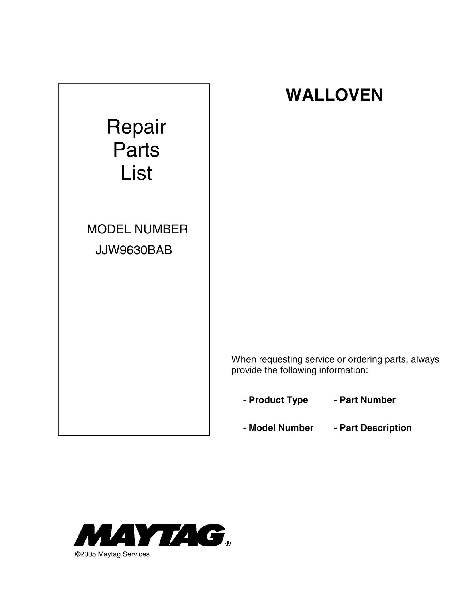 Maytag JJW9630BAB Oven User Manual