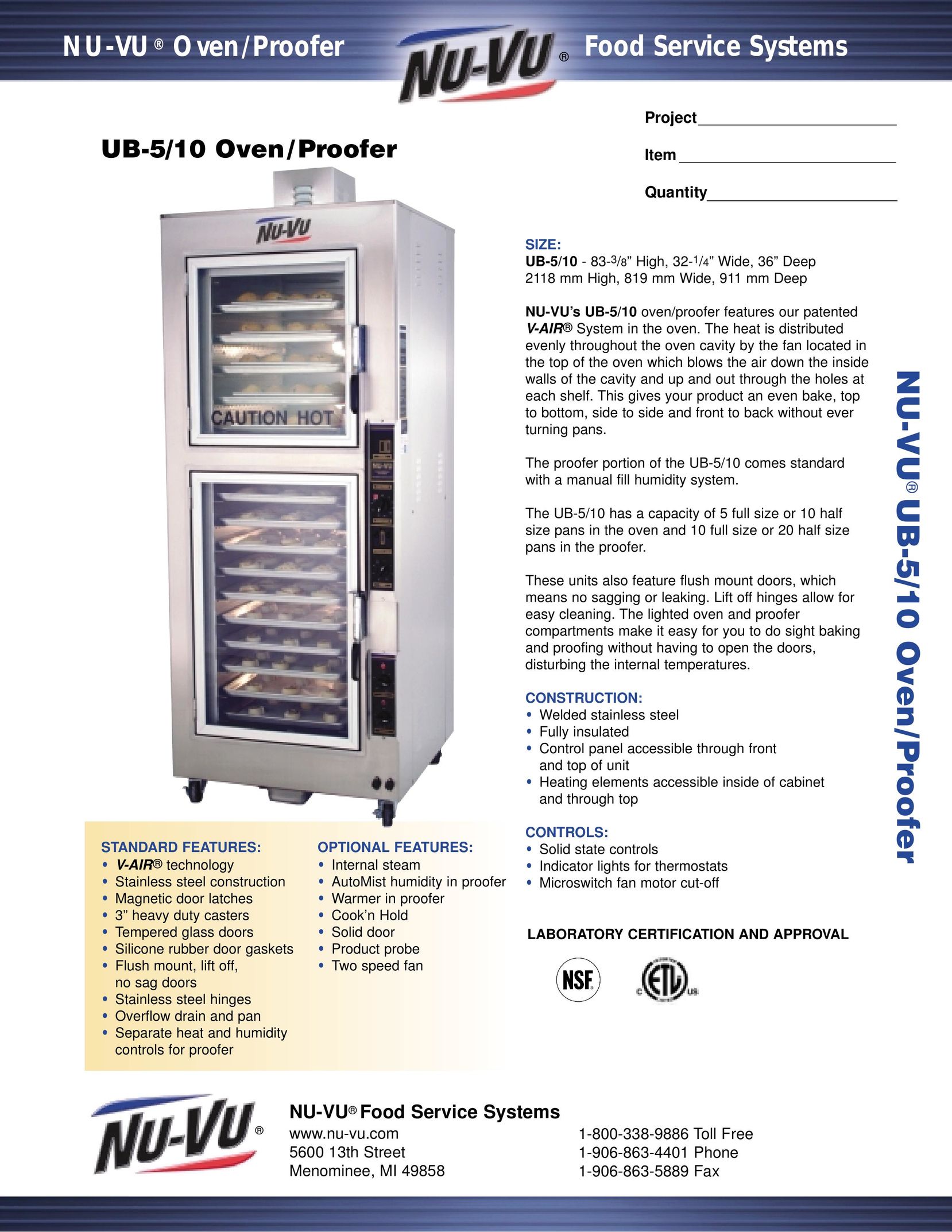Middleby Cooking Systems Group UB 5/10 Oven User Manual