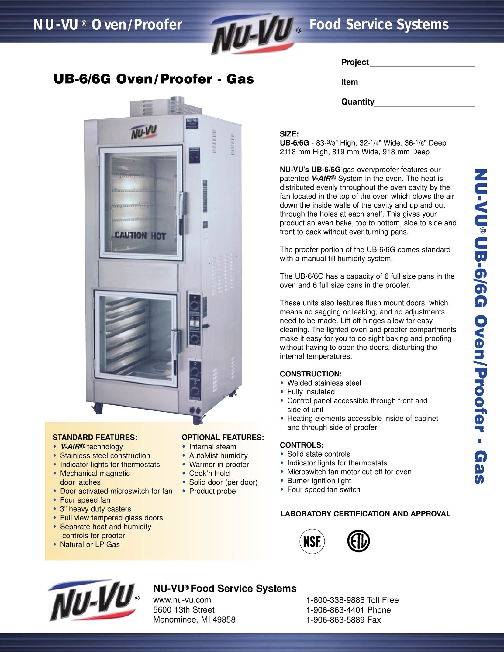 Middleby Cooking Systems Group UB 6/6G Oven User Manual