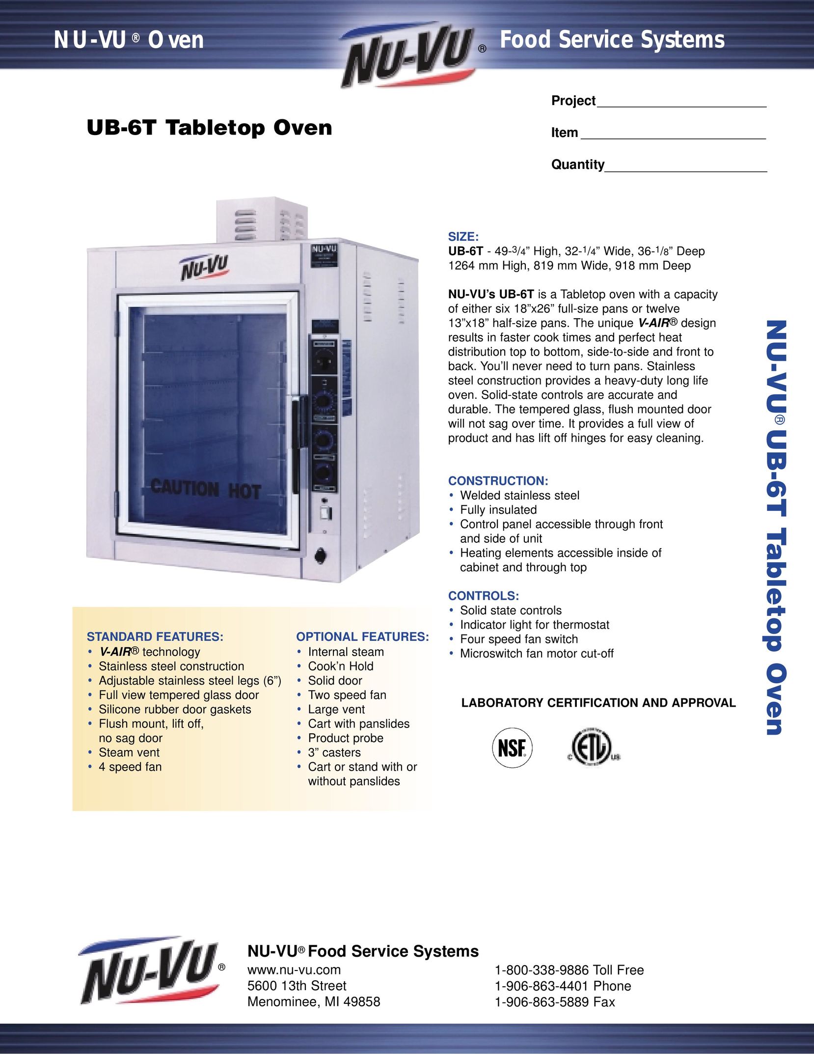 Middleby Cooking Systems Group UB-6T Oven User Manual