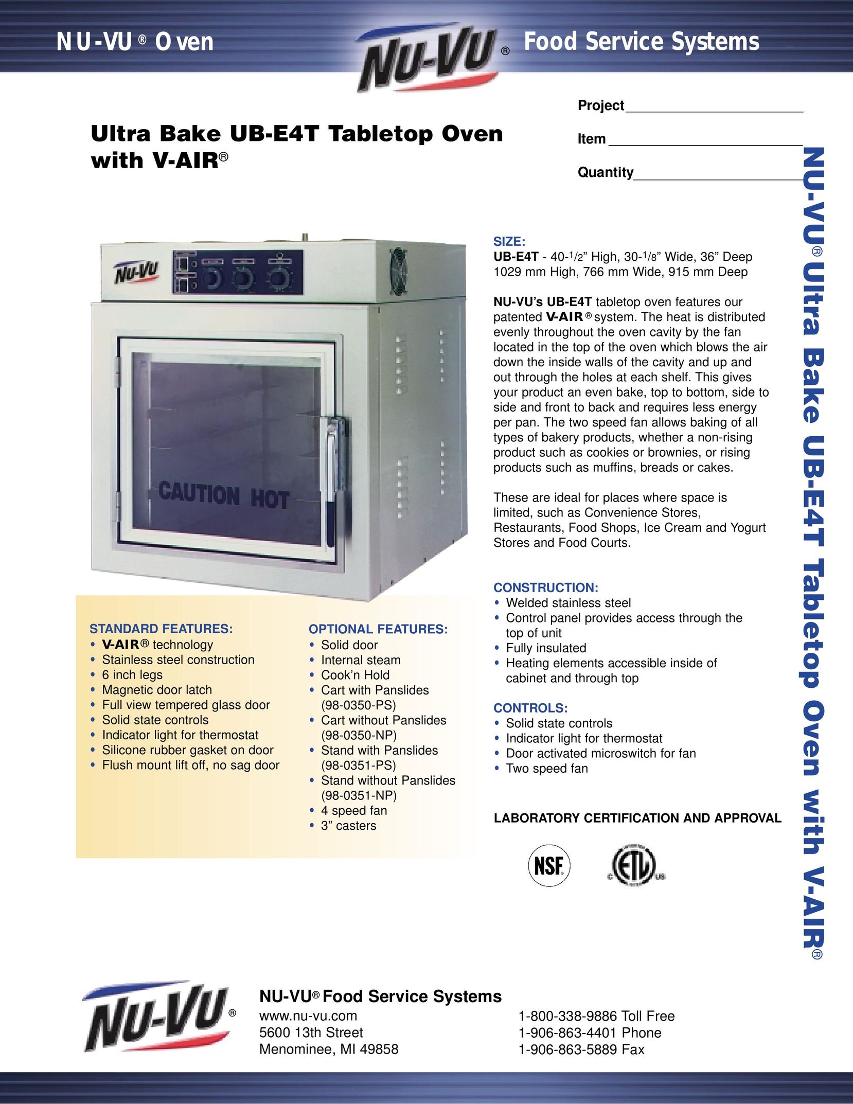 Middleby Cooking Systems Group UB-E4T Oven User Manual