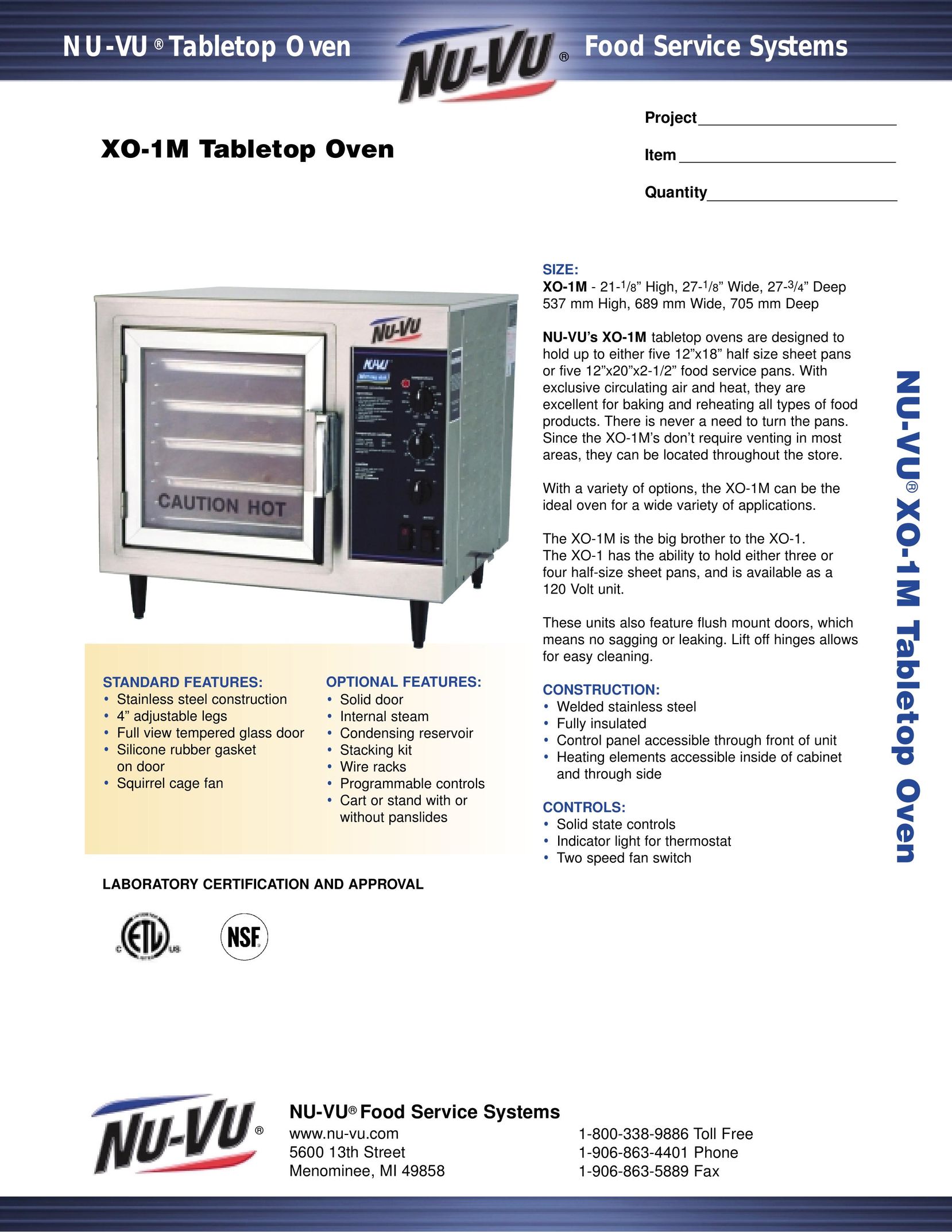 Middleby Cooking Systems Group XO-1M Oven User Manual