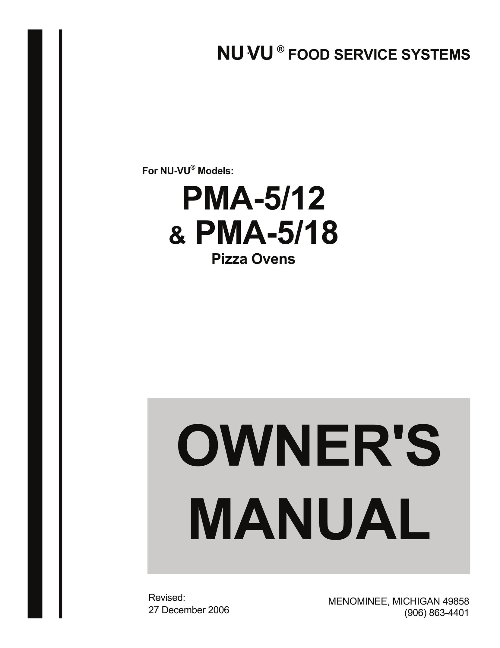 Nu-Vu PMA -5/12 Oven User Manual