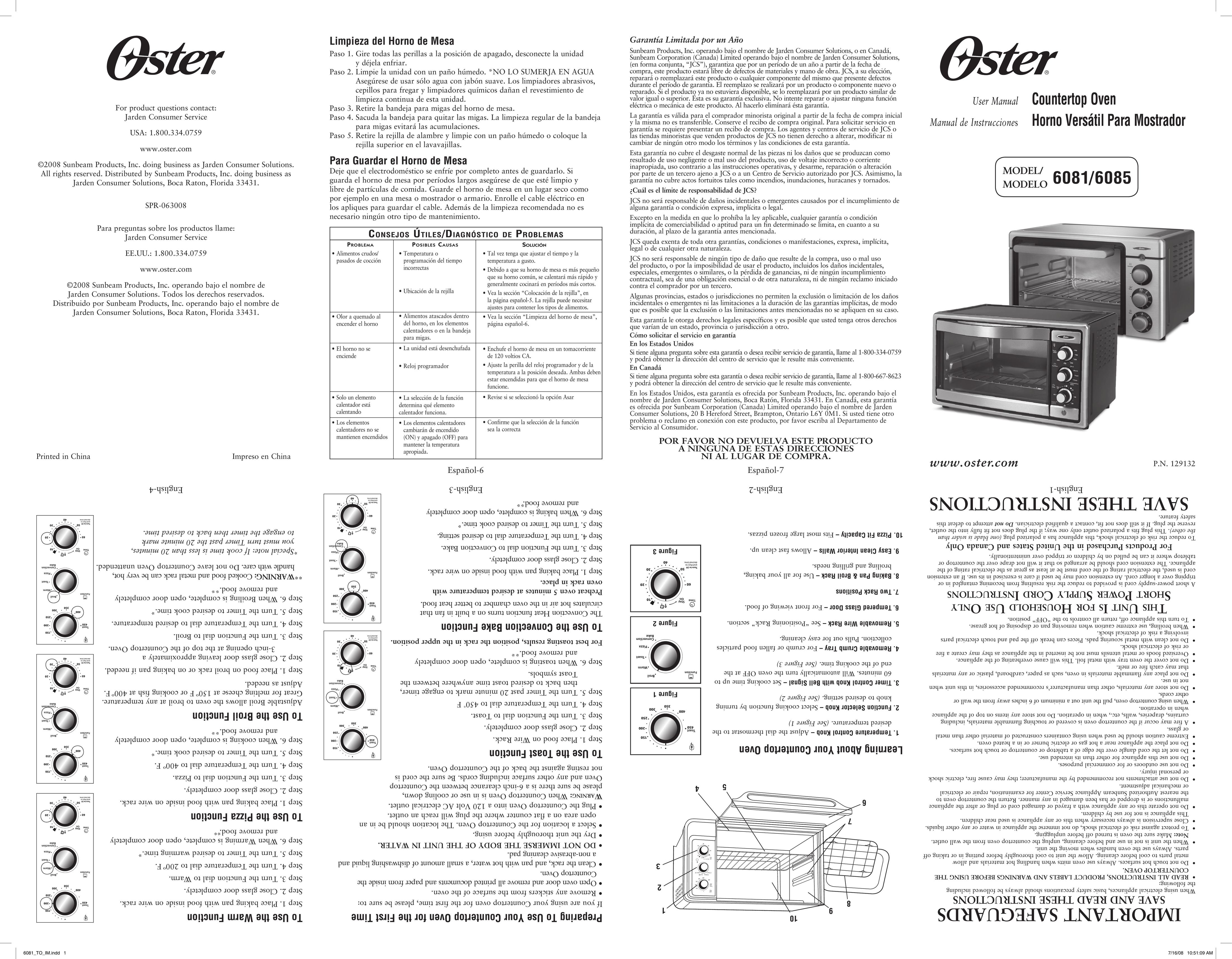 Oster 6085 Oven User Manual