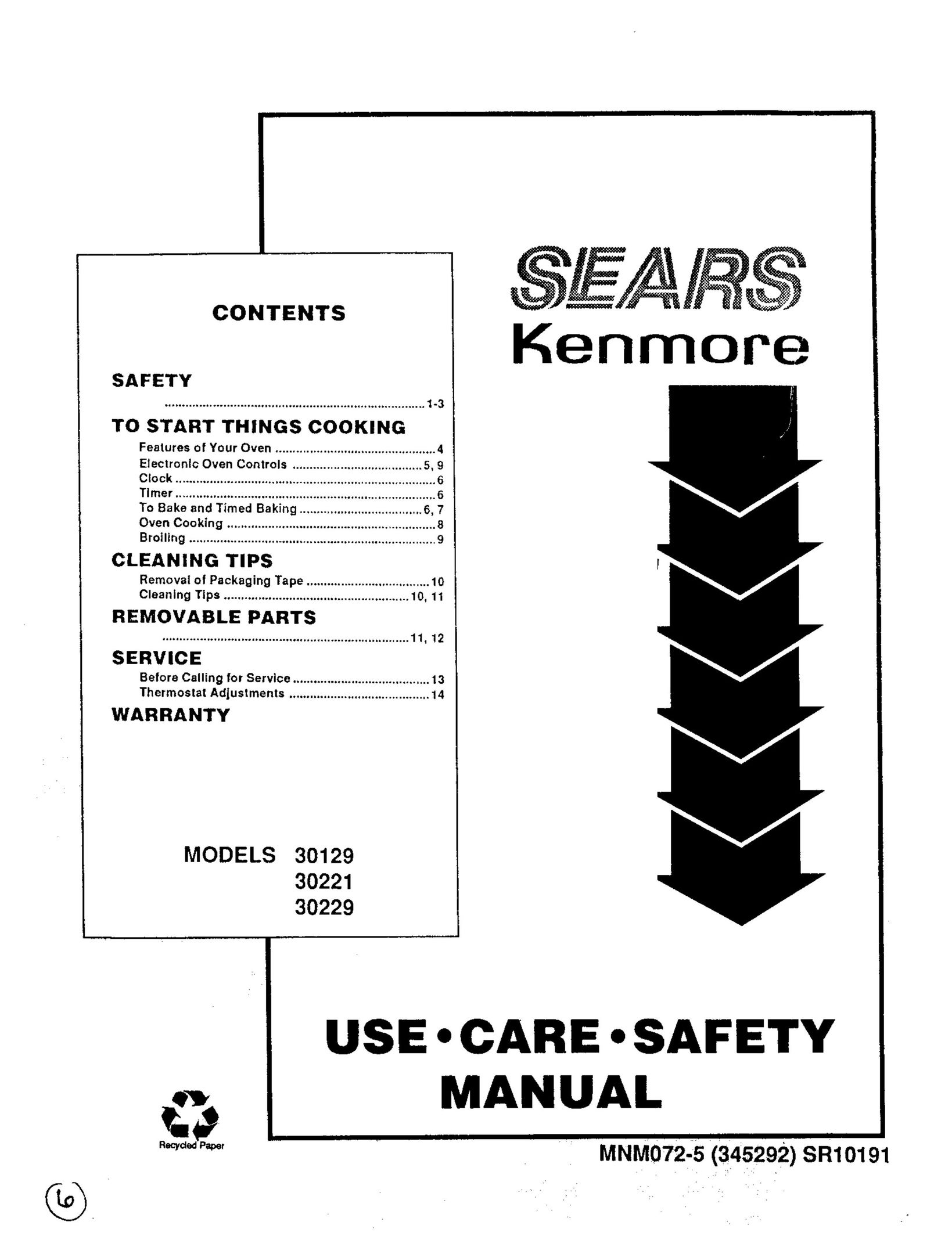 Sears 30129 Oven User Manual