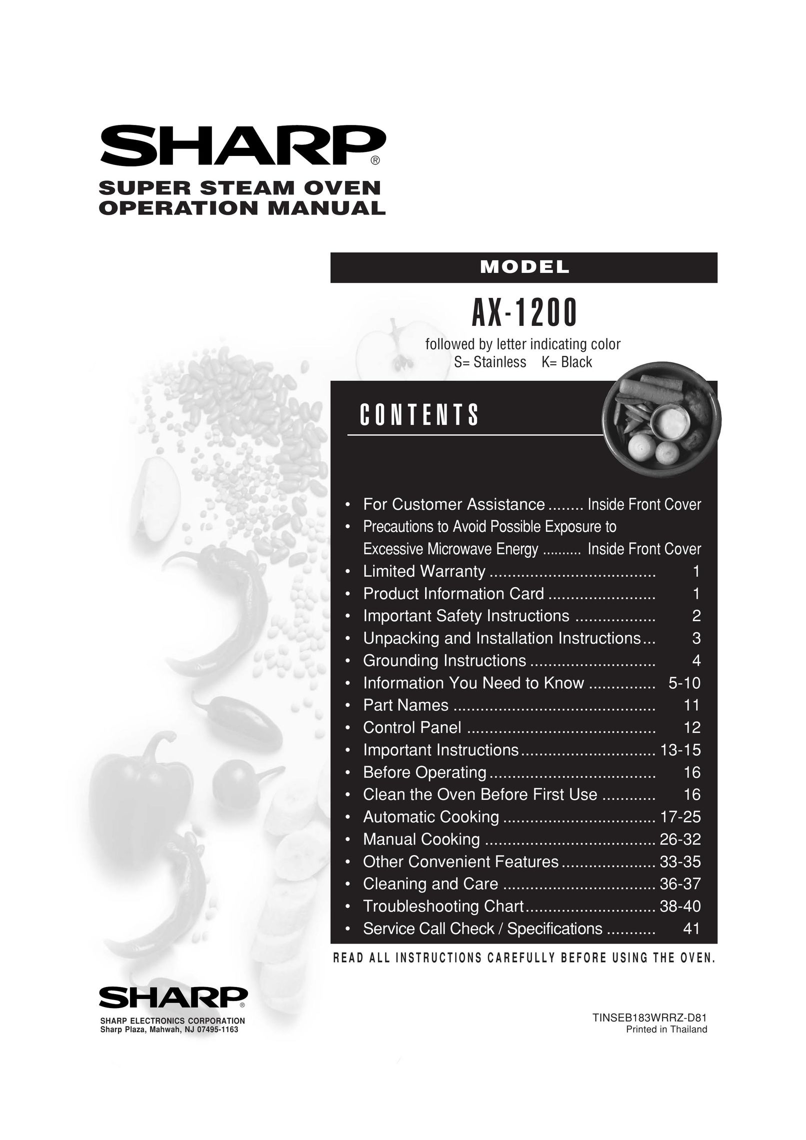 Sharp AX-1200 Oven User Manual