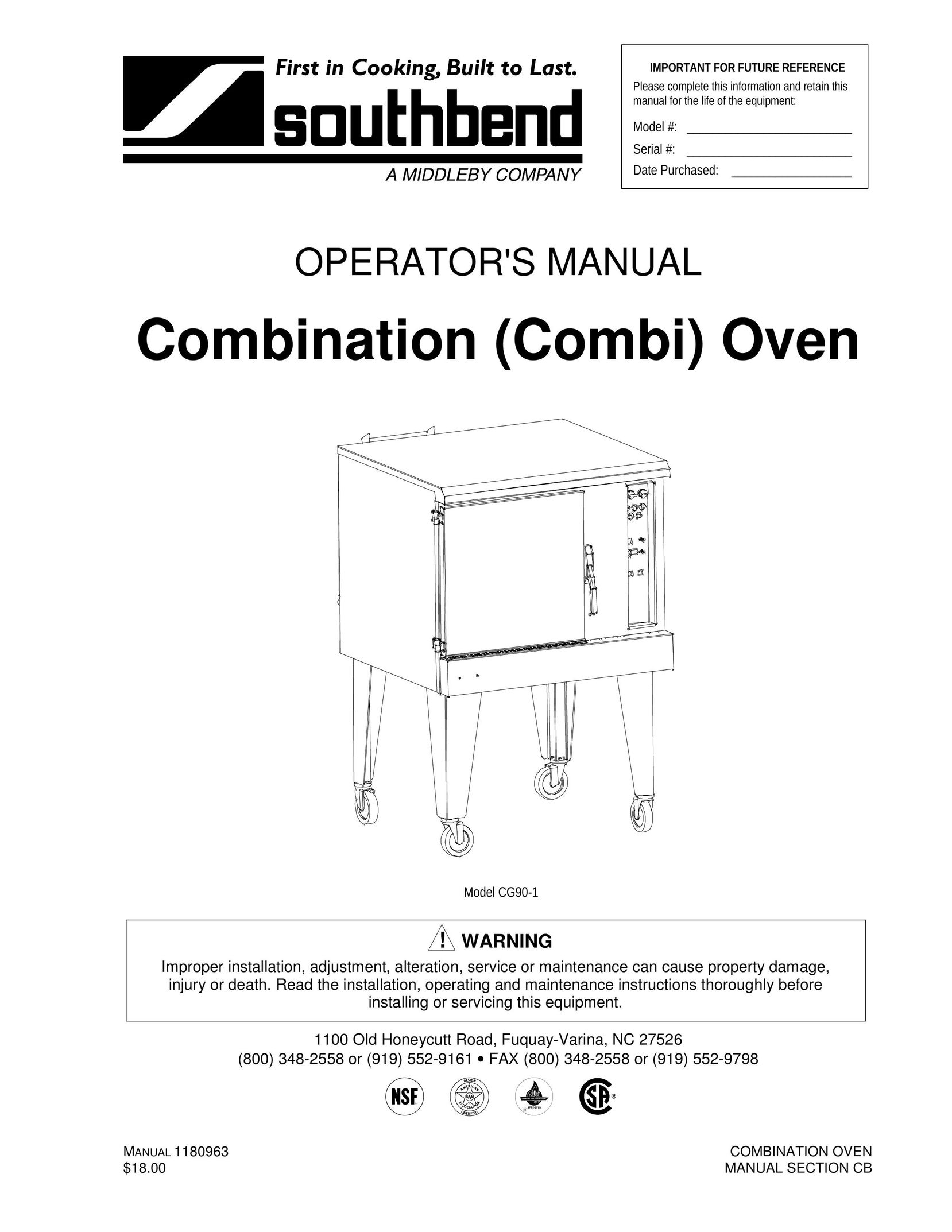 Southbend CG90-1 Oven User Manual