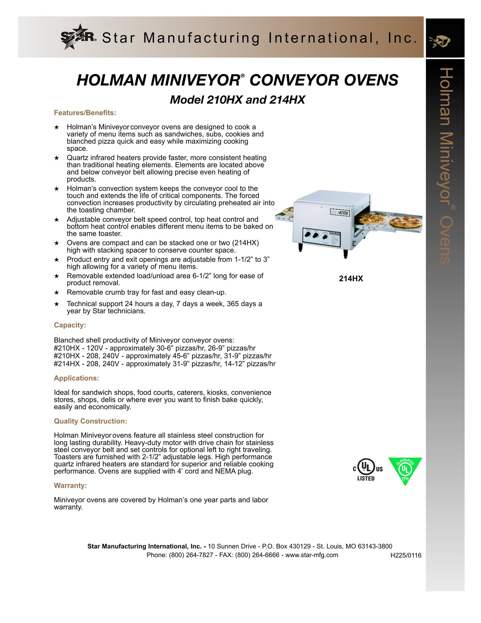 Star Manufacturing 210HX Oven User Manual