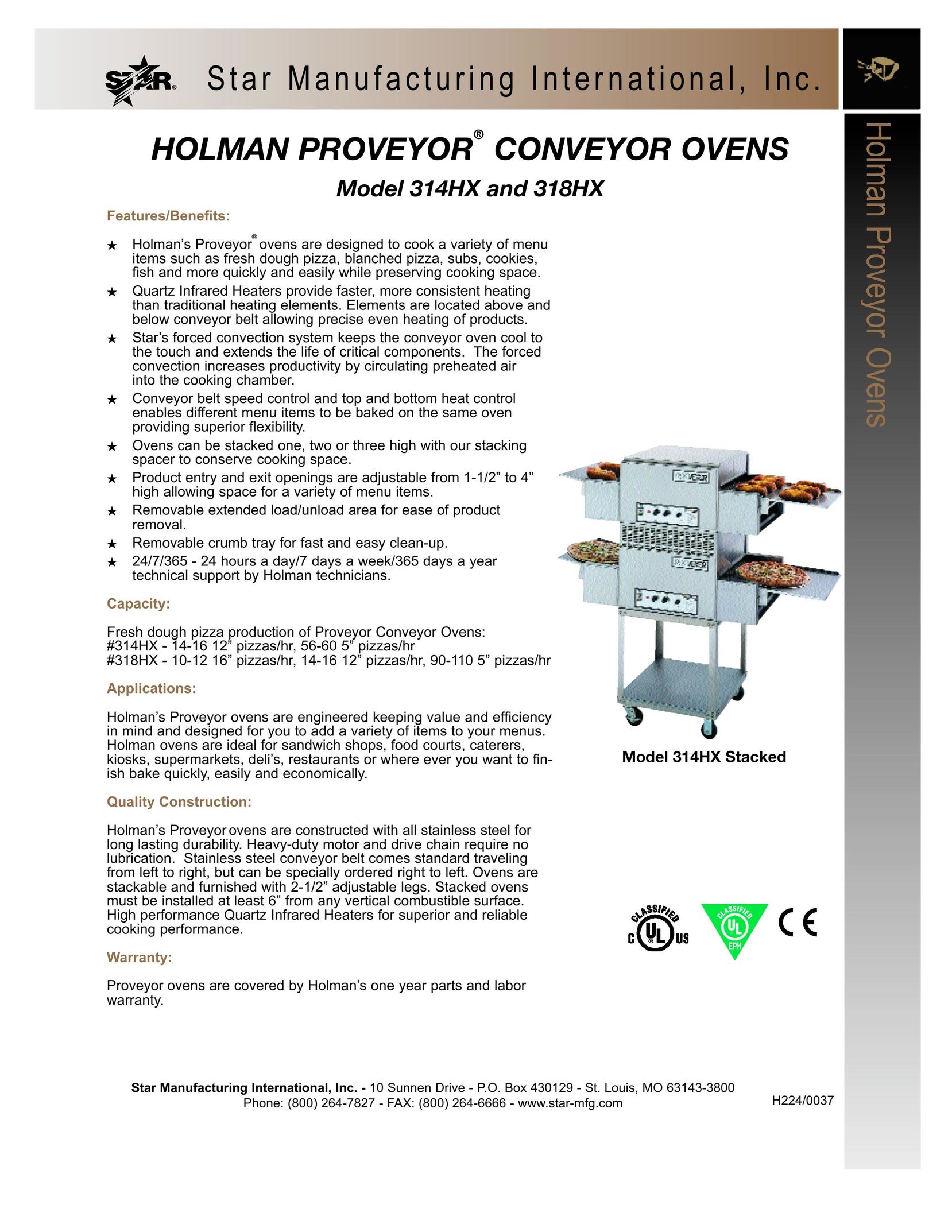 Star Manufacturing 314HX Oven User Manual