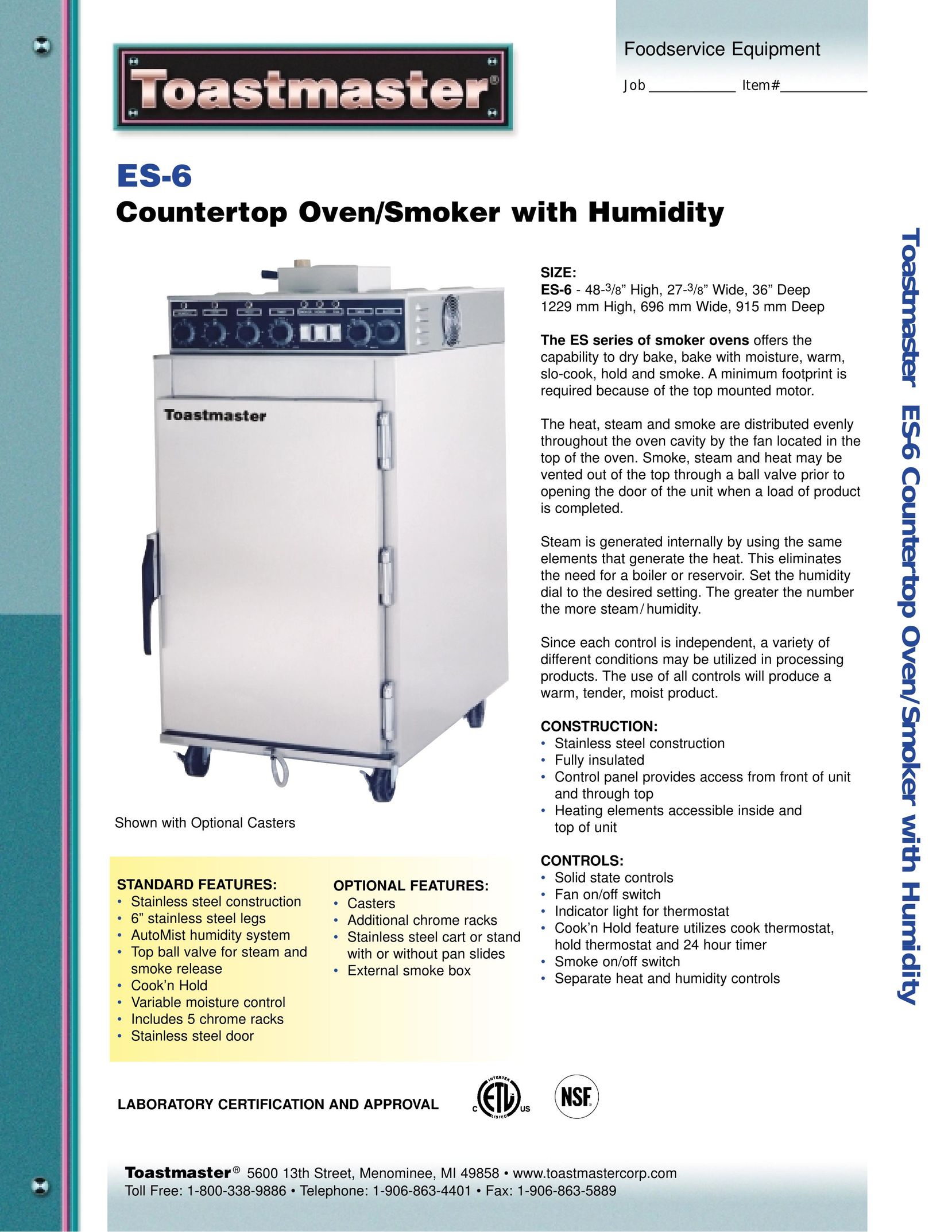 Toastmaster ES-6 Oven User Manual
