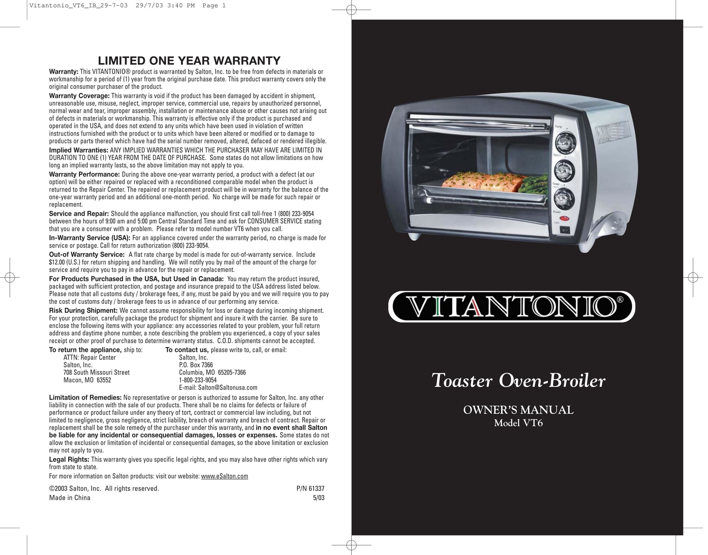 Trattorina VT6 Oven User Manual