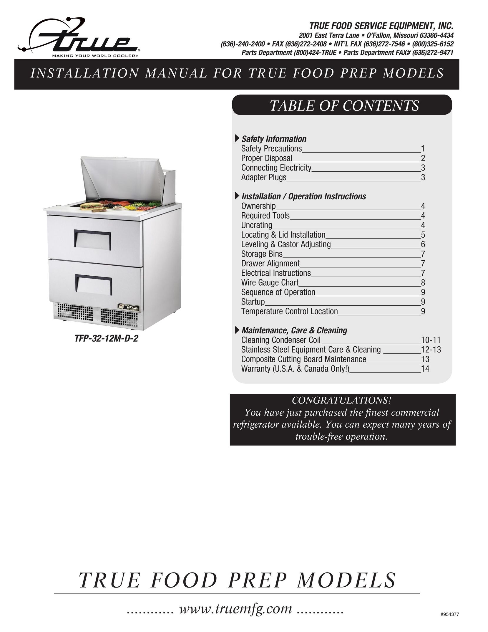 True Manufacturing Company TFP-32-12M-D-2 Oven User Manual