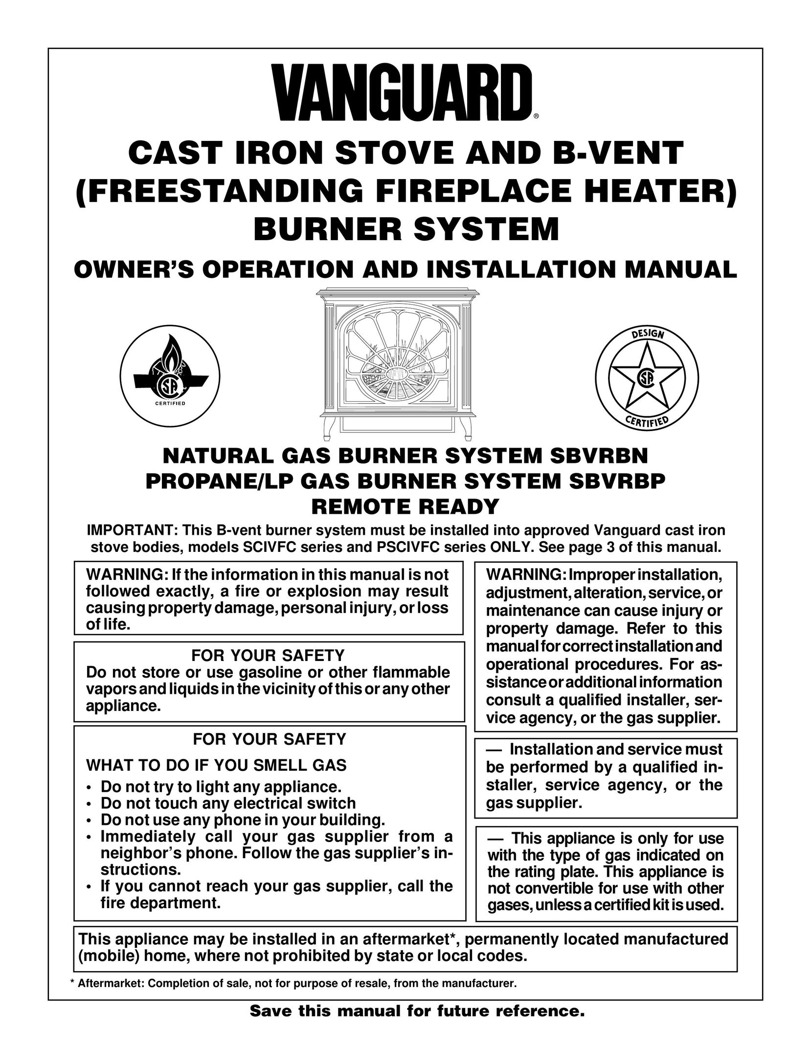 Vanguard Heating SBVRBN Oven User Manual
