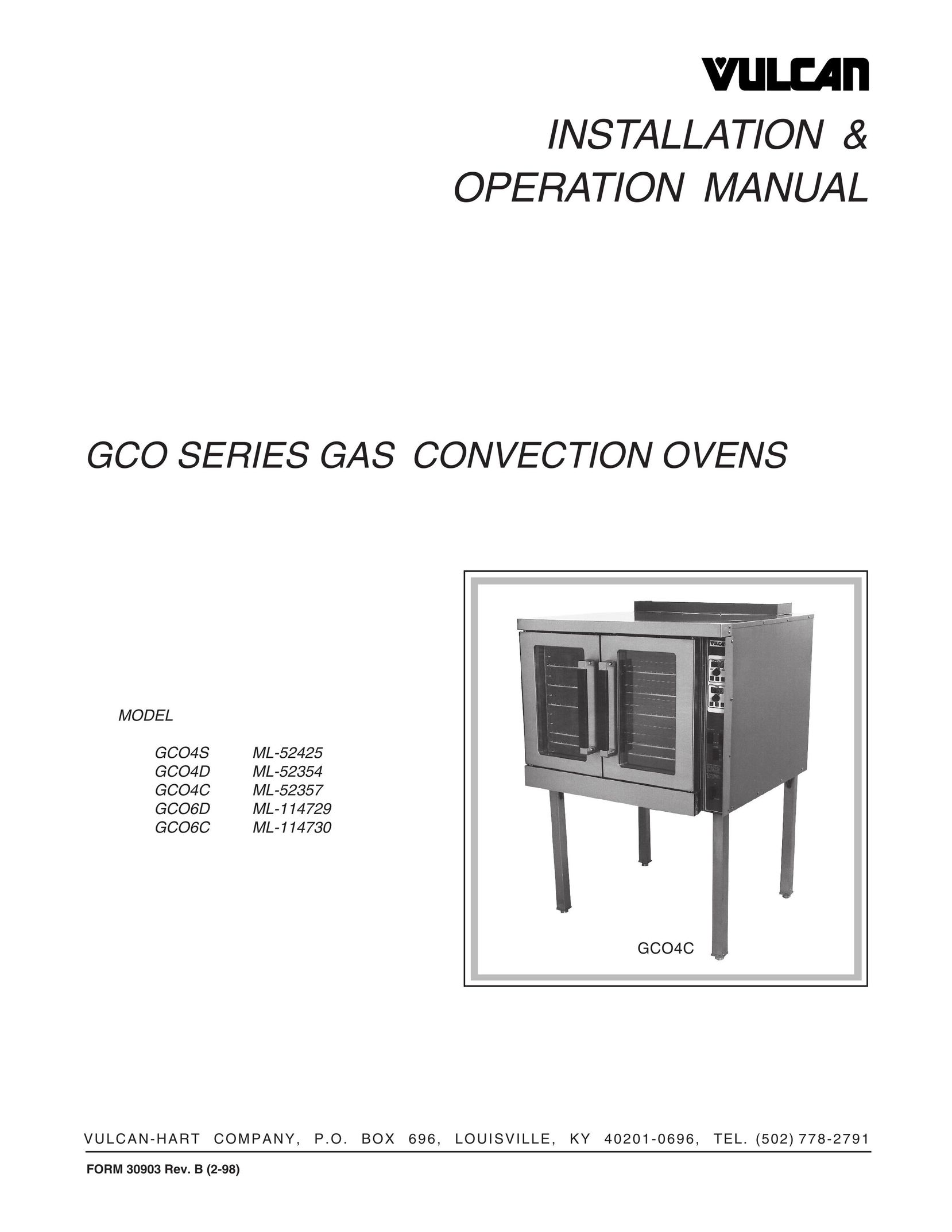 Vulcan-Hart GCO6C ML-114730 Oven User Manual