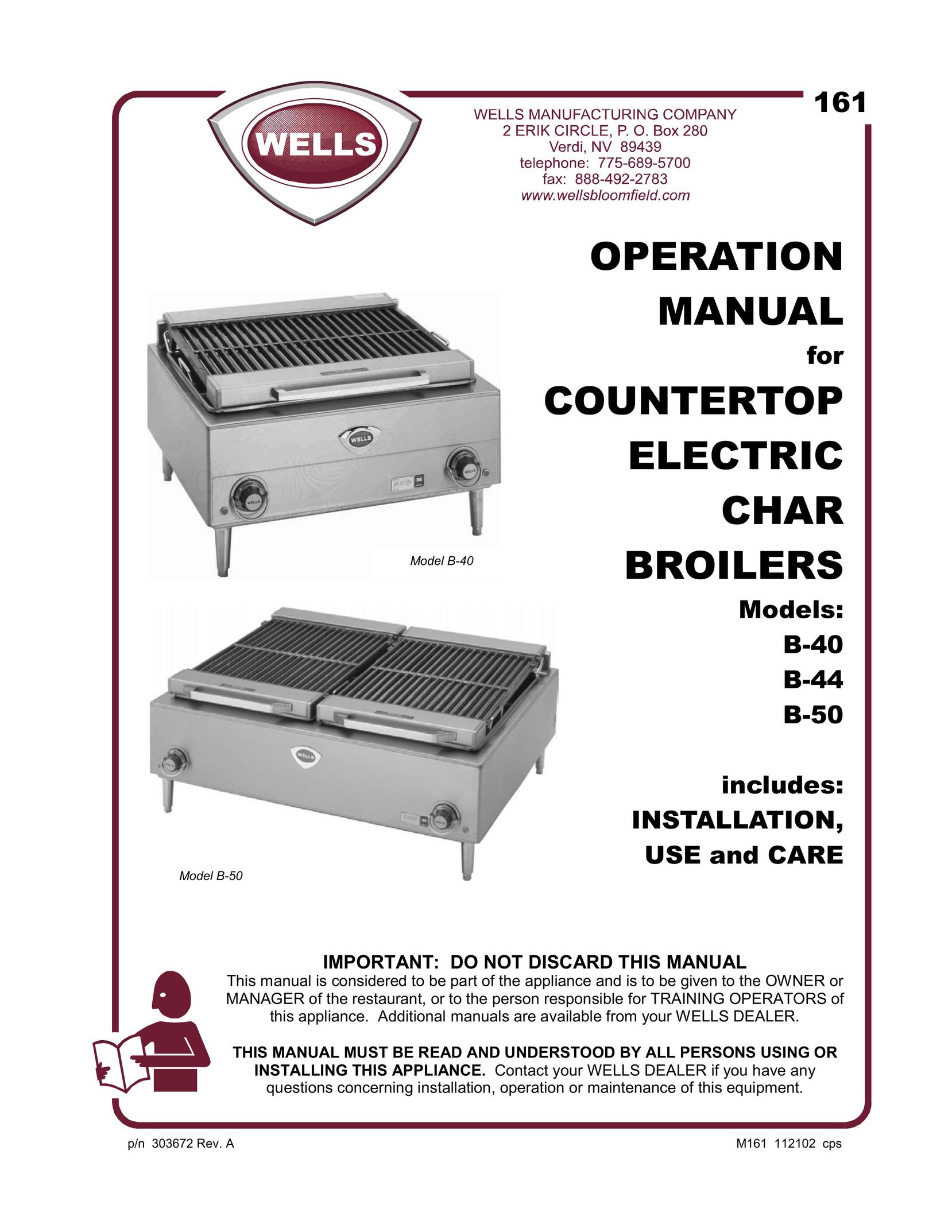 Wells B-40 Oven User Manual