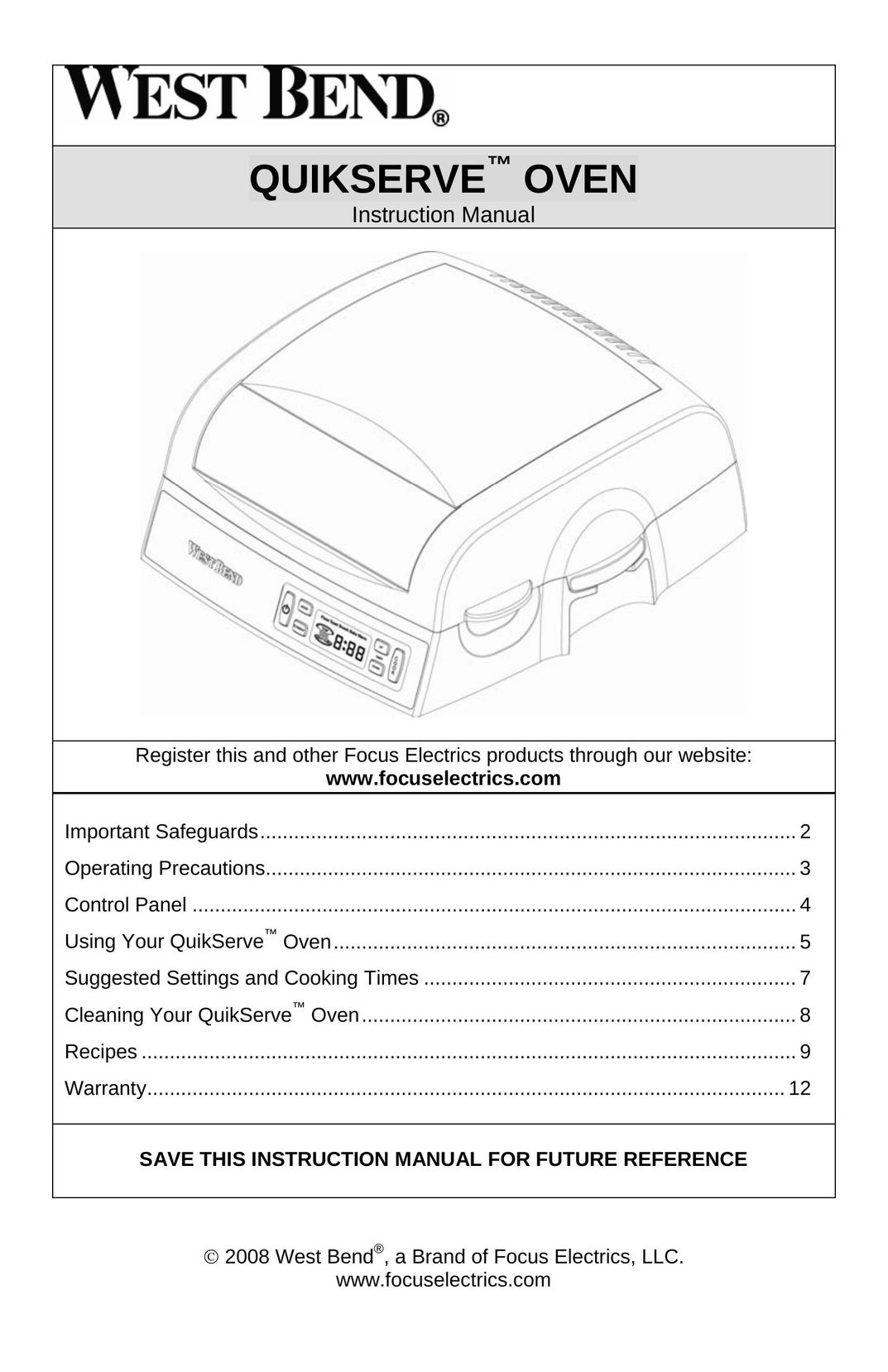 West Bend 76026 Oven User Manual