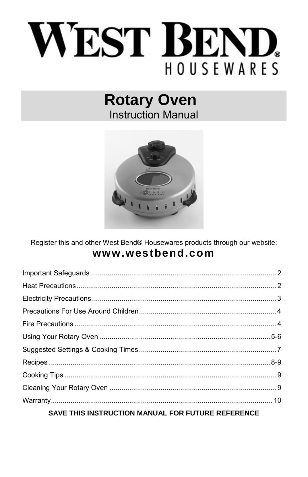 West Bend Rotisserie Oven Oven User Manual