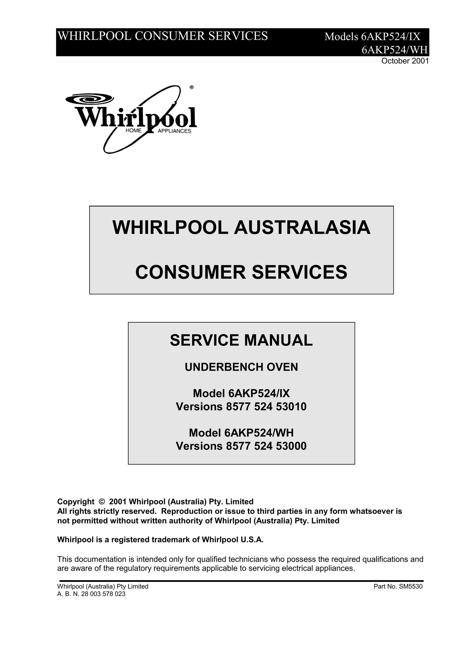 Whirlpool 6AKP524/WH Oven User Manual