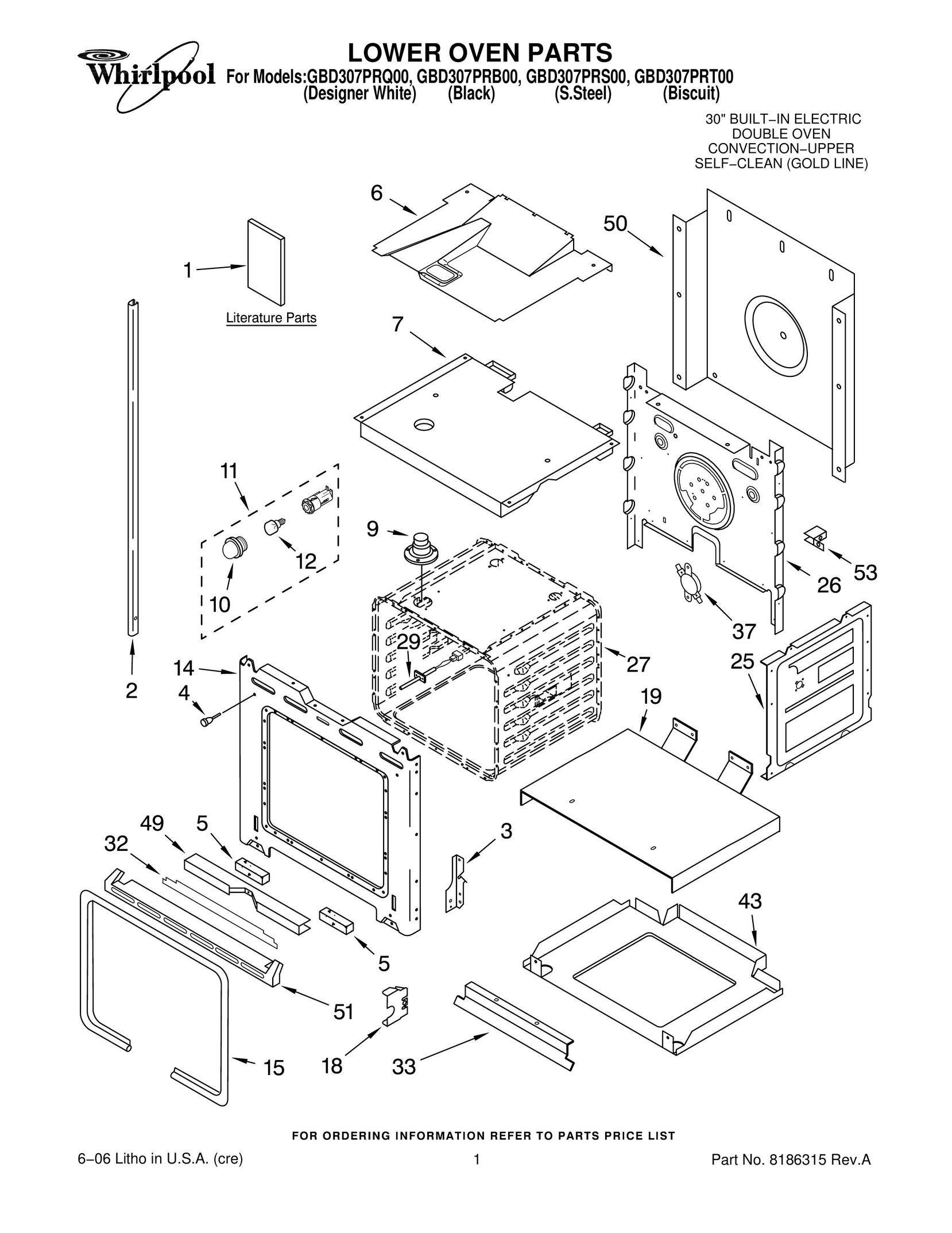 Whirlpool GBD307PRB00 Oven User Manual