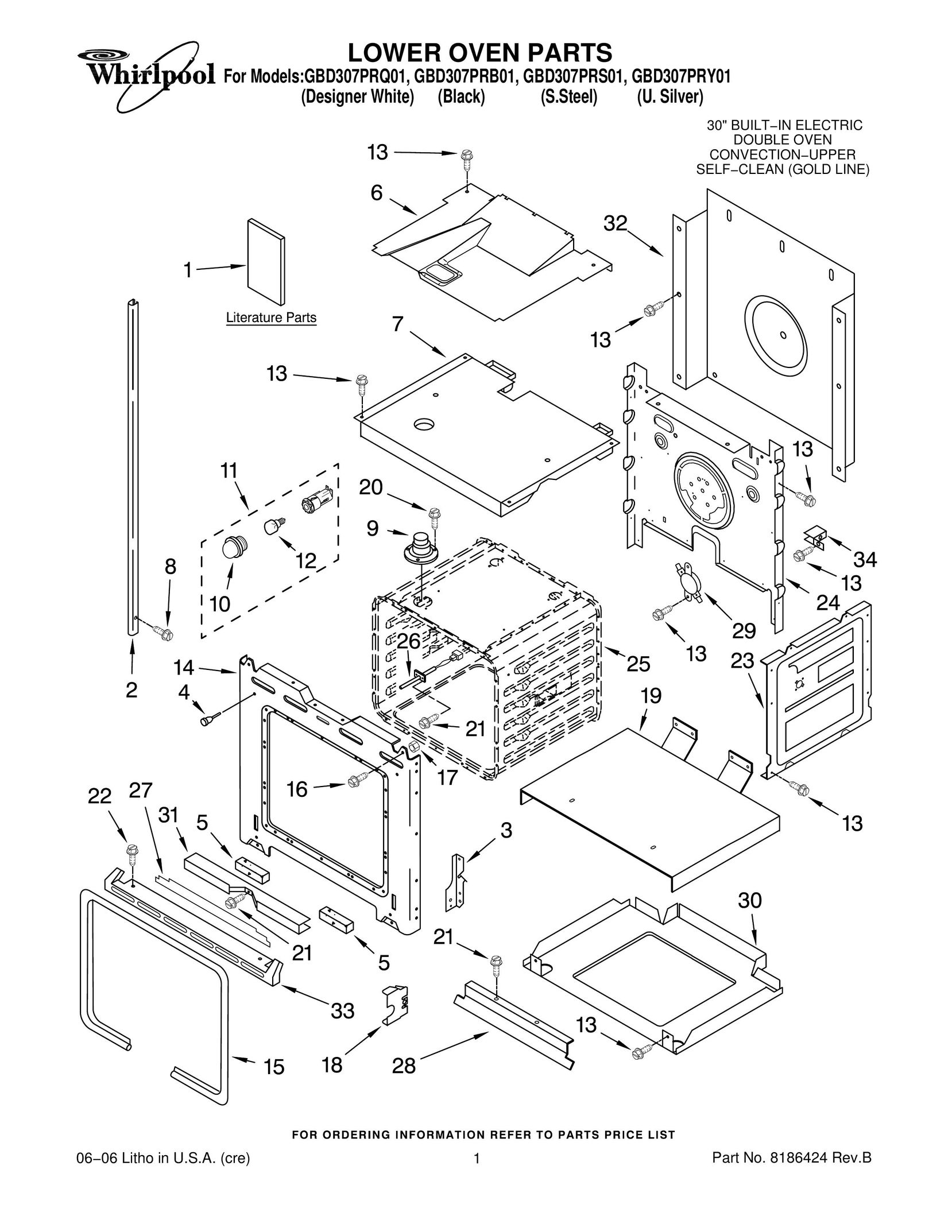 Whirlpool GBD307PRB01 Oven User Manual
