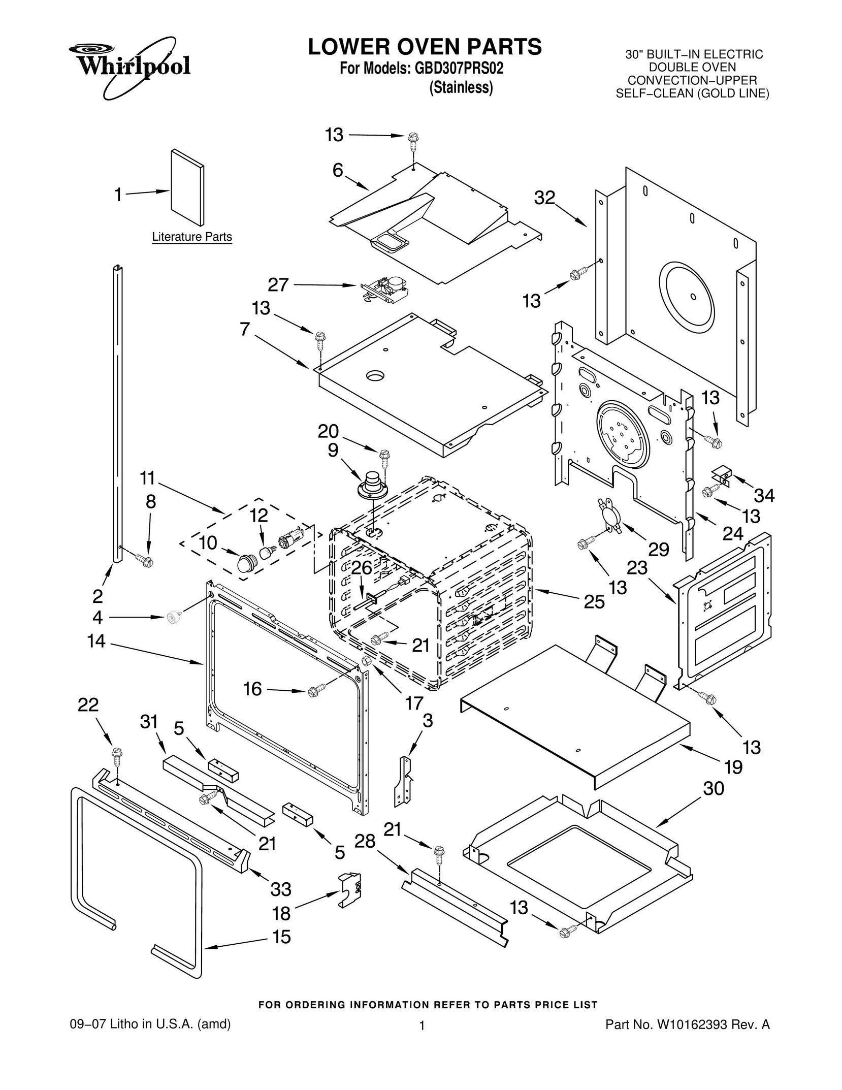 Whirlpool GBD307PRS02 Oven User Manual