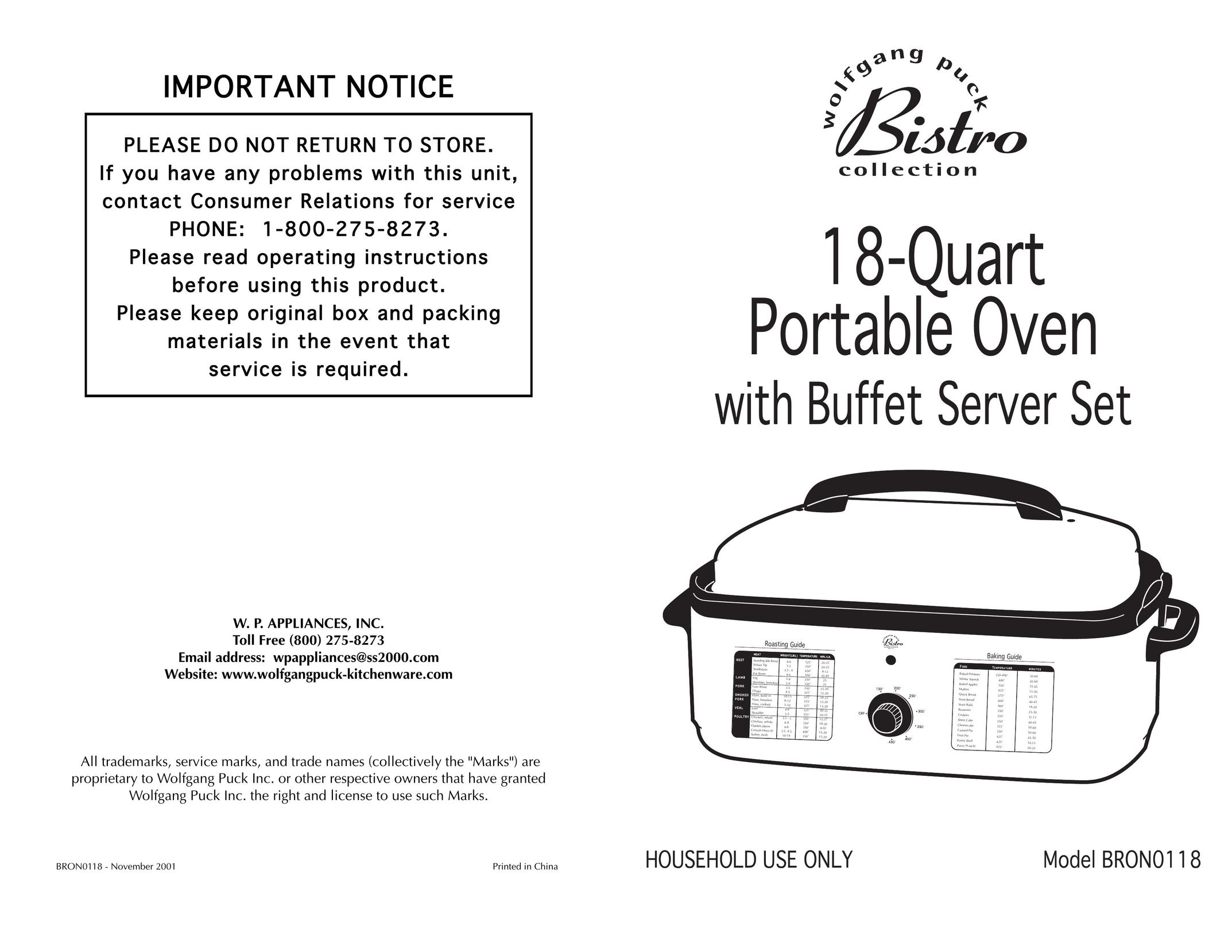 Wolfgang Puck BRON0118 Oven User Manual