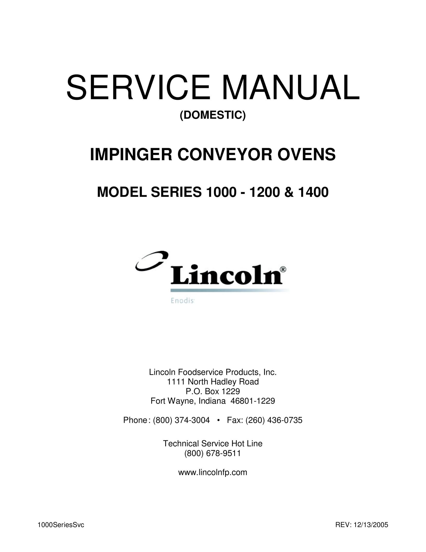 Lincoln 1400 Oven Accessories User Manual
