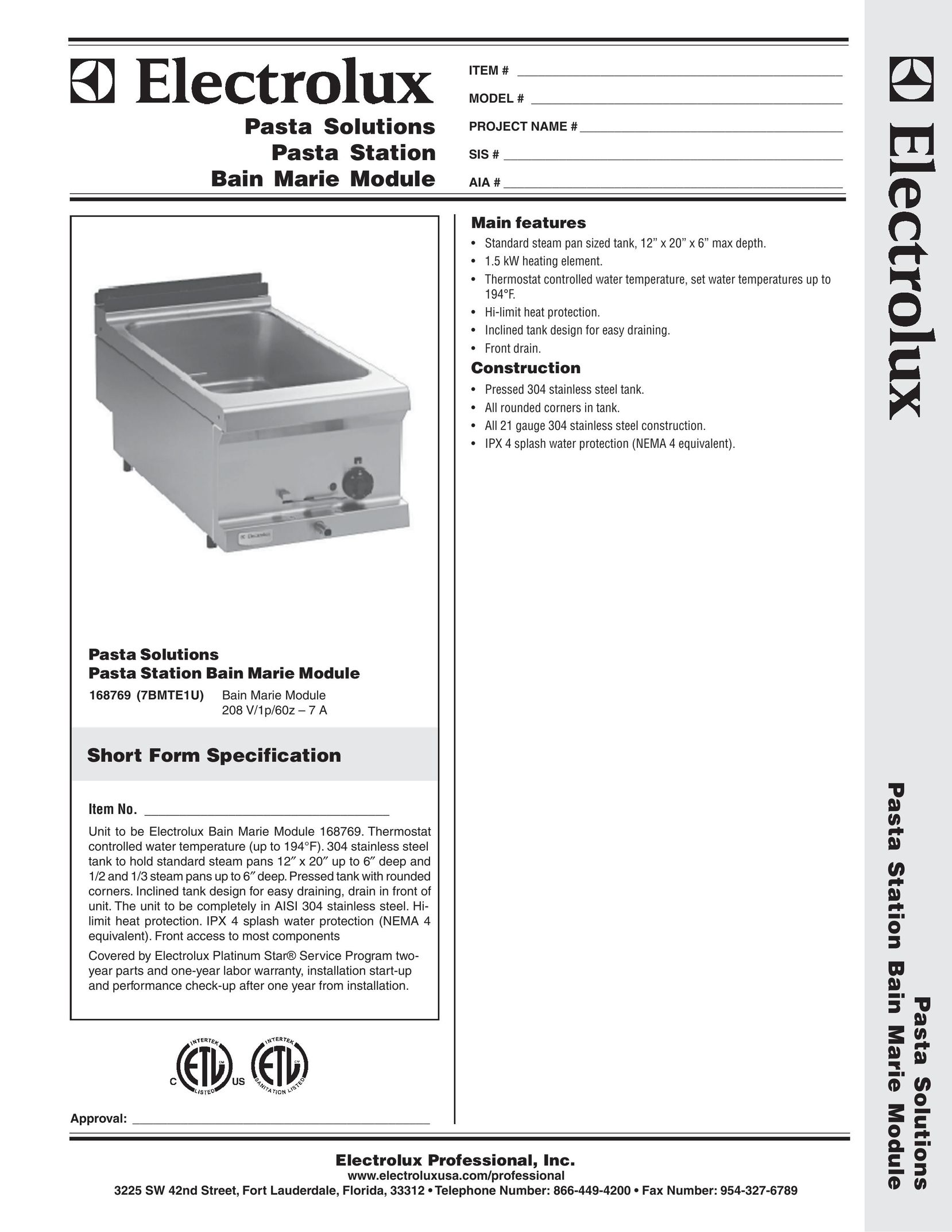 Electrolux 168769 (7BMTE1U) Pasta Maker User Manual