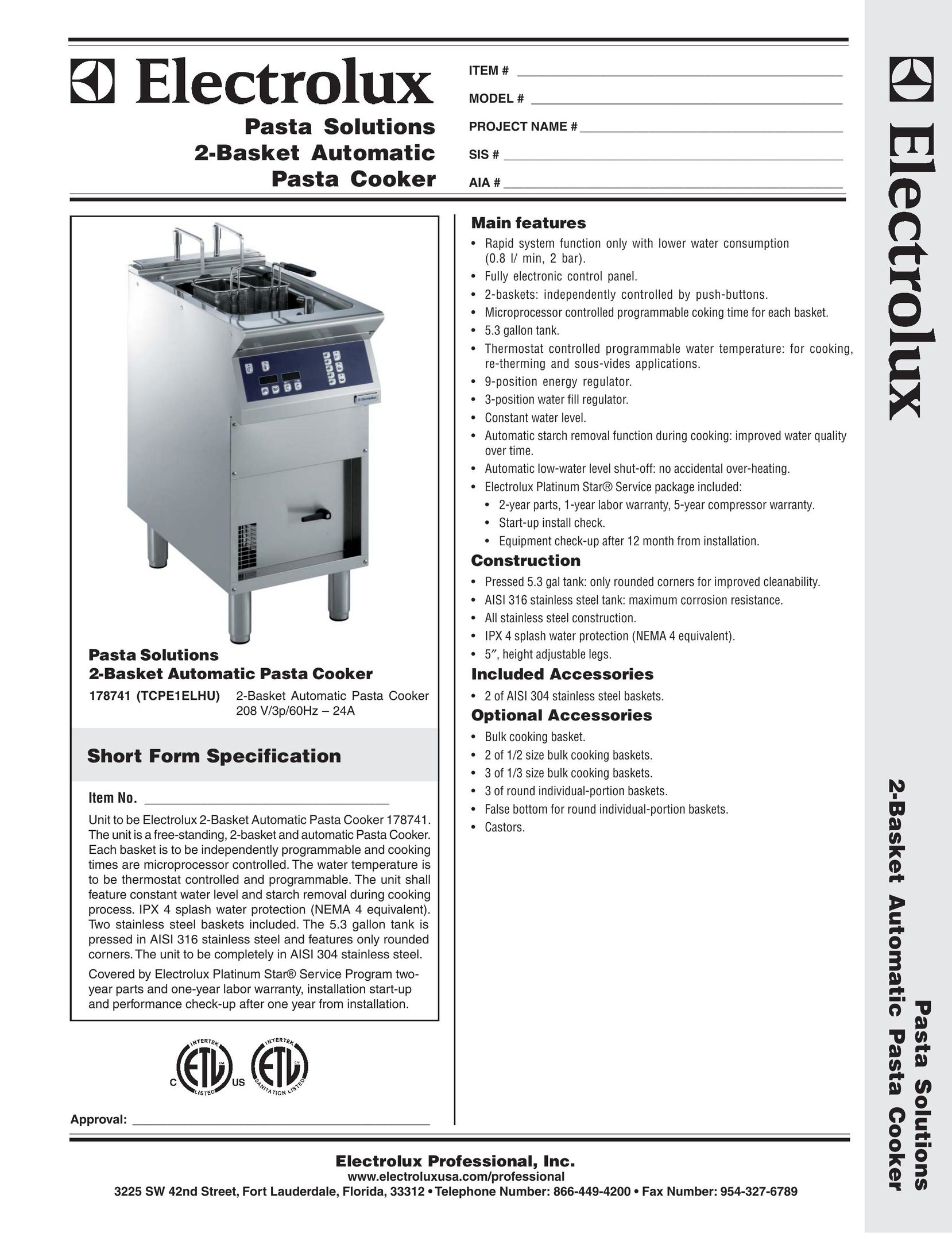 Electrolux 178741 Pasta Maker User Manual